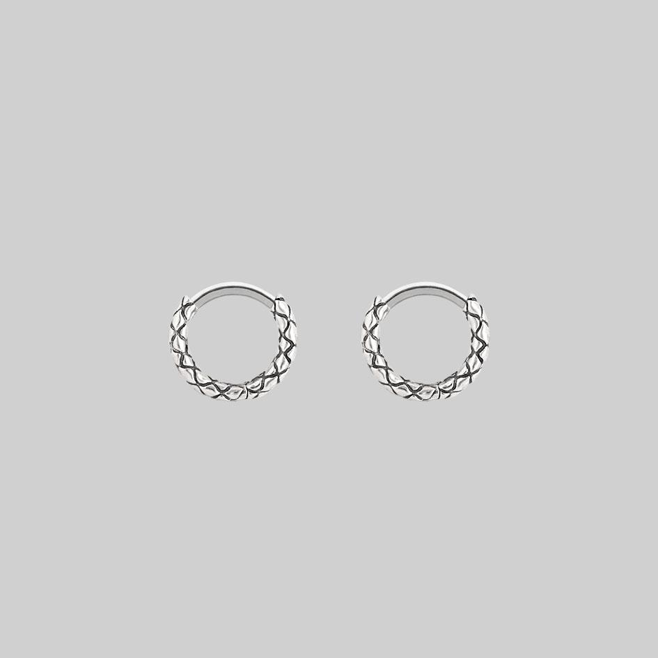VEGA Silver Snake Skin Clicker Hoop Earrings for Women - Trendy Punk Gothic Jewelry for Parties, Concerts & Night Out