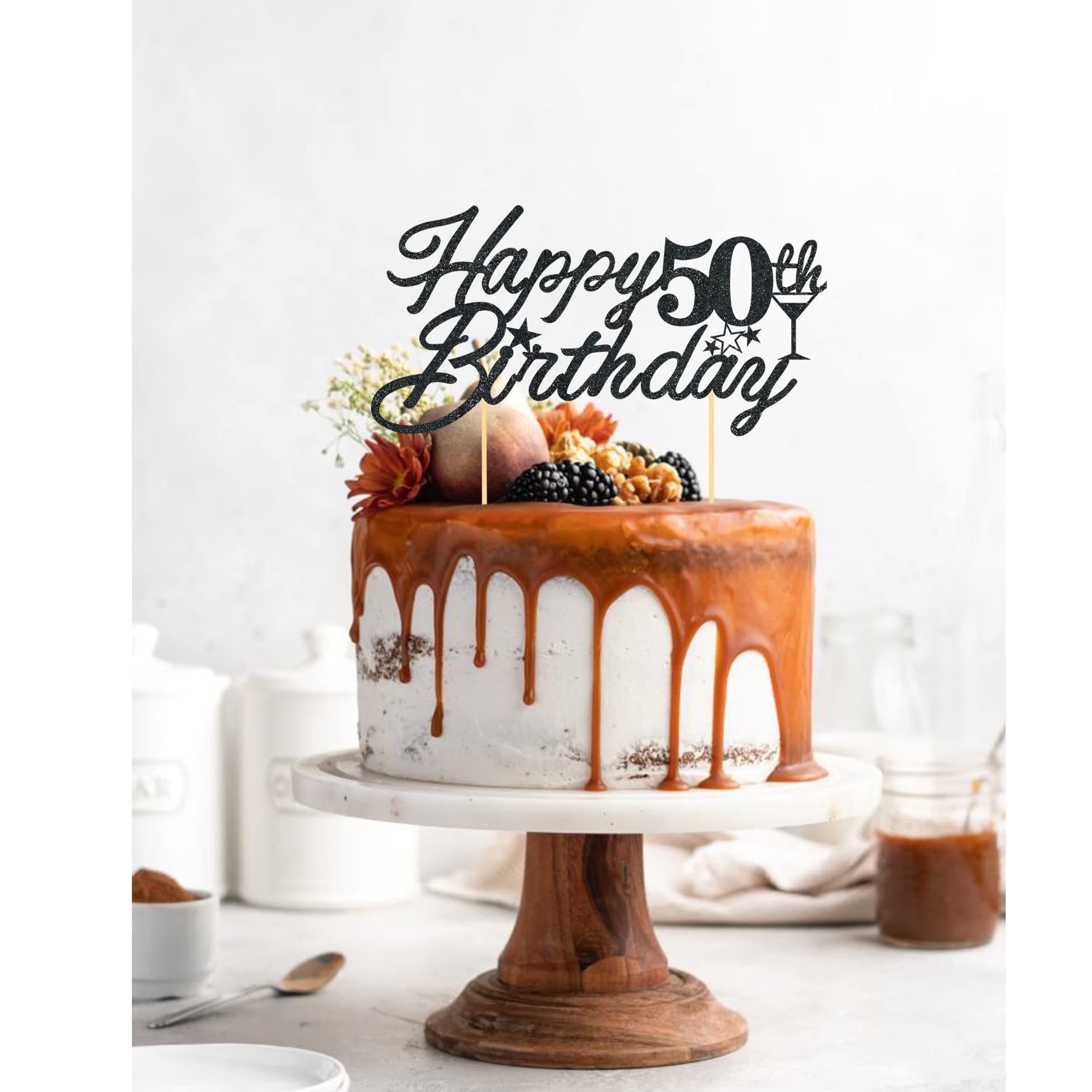50th Birthday Cake Topper - Black Glitter Happy 50th Birthday Decorations for Anniversary & Celebration Parties (6 Inch) - Perfect for Milestone Birthday Cakes, Retirement Parties & Golden Anniversary Decor