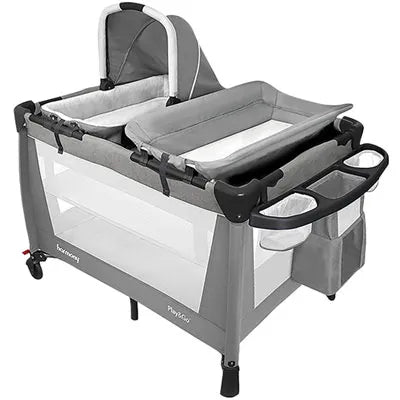 Harmony Play & Go Luxury Play Yard - Portable Baby Playpen with Canopy, Grey | Safe & Spacious for Indoor & Outdoor Use, Perfect for Travel, Beach, and Backyard Playtime