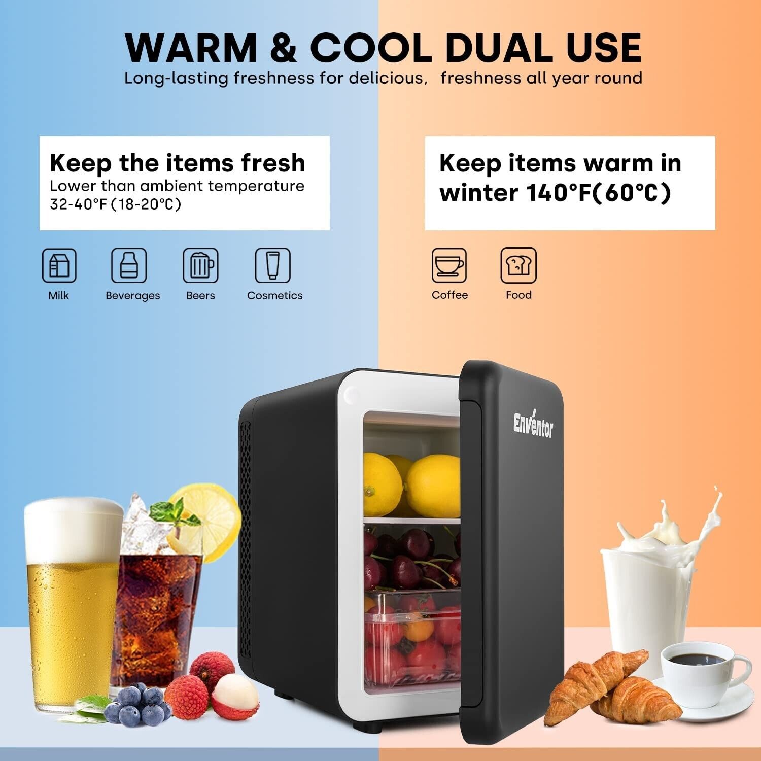 Enventor 4L Portable Mini Fridge - Compact Cooling for Skincare, Cosmetics, Drinks & Snacks | Perfect for Office, Bedroom, Dorm, Travel & Road Trips | USB-Powered Mini Cooler for Home & On-The-Go Use