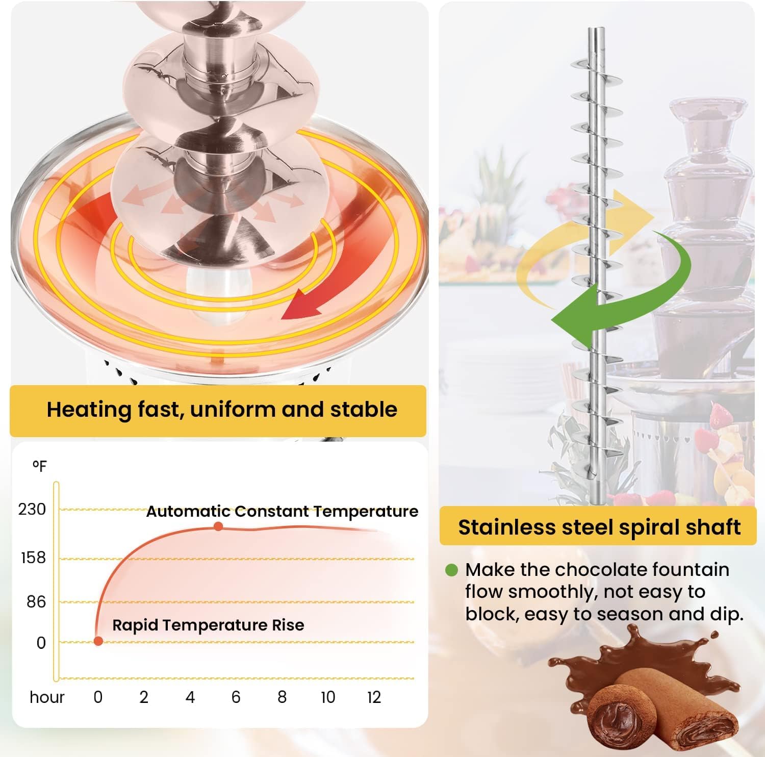 Commercial Chocolate Fountain 4-Tier 11Lbs Capacity - Large Stainless Steel Chocolate Fondue Tower with Knob Control for Nacho Cheese & Hot Chocolate Waterfall - Perfect for Weddings, Parties & Catering Events