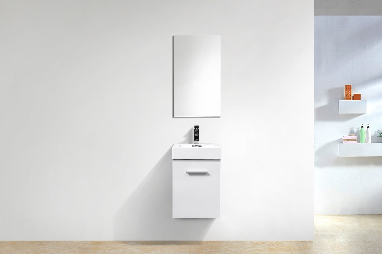 BSL16 High Gloss White Wall Mount Bathroom Vanity - Modern Floating Sink Cabinet for Small Space, Powder Room & Apartment Bathroom