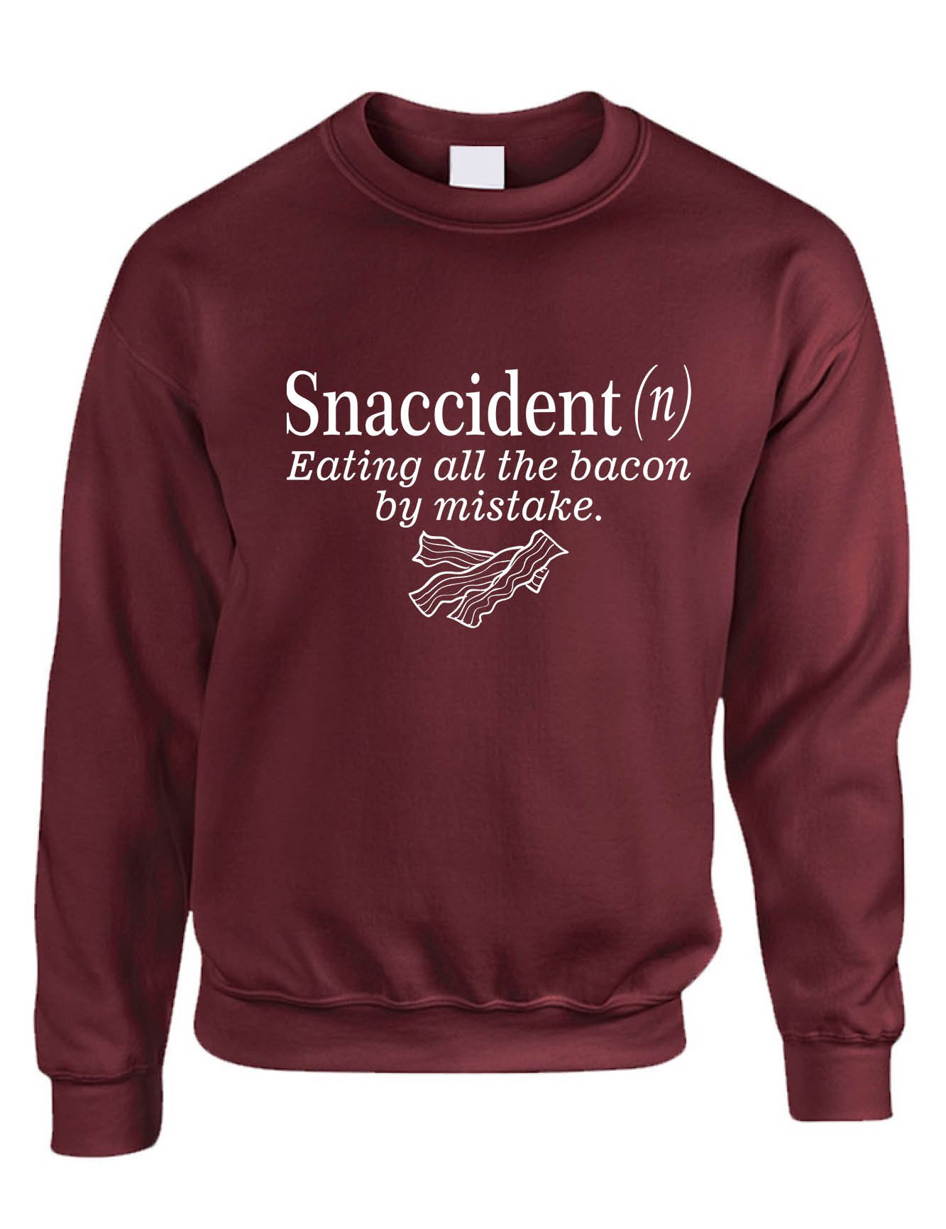 ALLNTRENDS Trendy Adult Sweatshirt - Funny 'Snaccident' Definition & Bacon Print - Comfortable Casual Pullover for Snack Lovers | Perfect for Lounging, Outings & Gift Giving