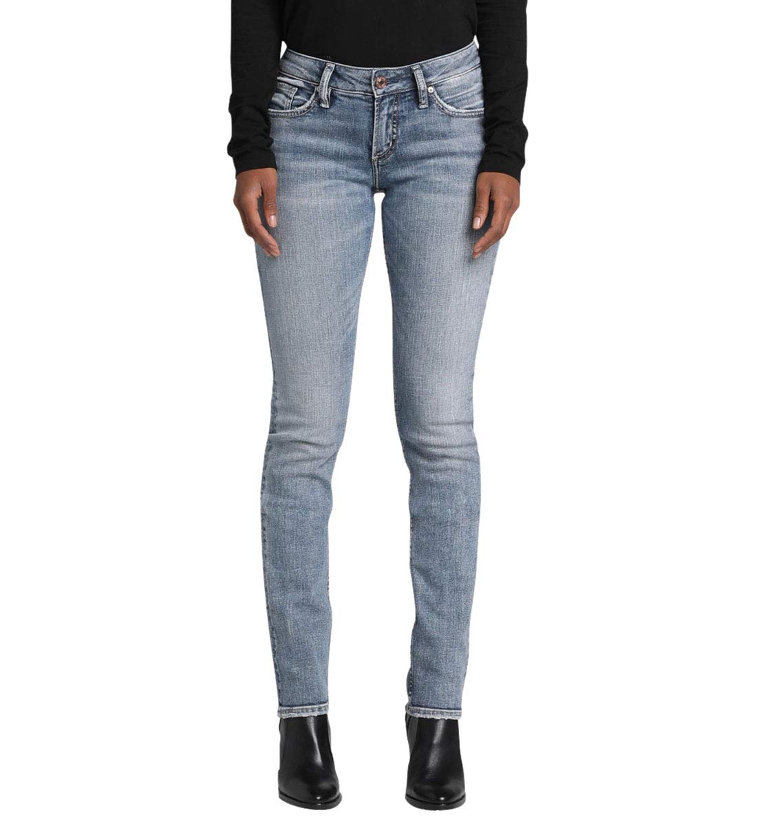 Silver Jeans Co. Women's Suki Mid Rise Curvy Fit Straight Leg Jeans - Comfortable & Stylish Denim for Casual Wear, Office & Everyday Outfits