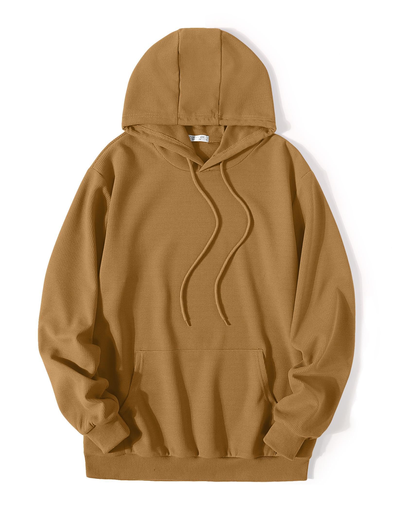 COOFANDY Men's Long Sleeve Waffle Knit Hoodie with Pocket - Casual Pullover Sweatshirt for Everyday Wear, Gym, and Outdoor Activities