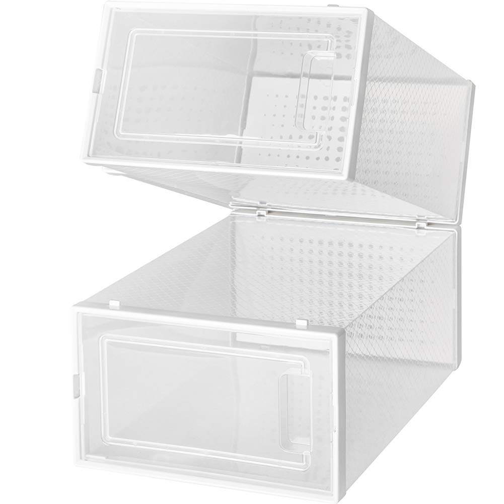 OnDisplay Clik Stackable Interlocking Shoe Box System - Standard White/White (Single Box) | Space-Saving Shoe Storage for Closet & Entryway Organization