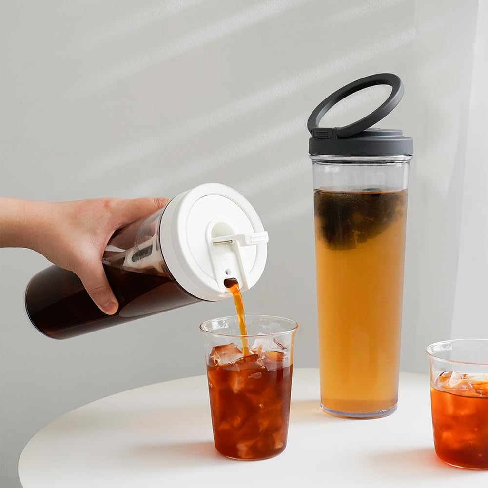 Watchget 34oz/1L Portable Cold Brew Coffee Maker & Iced Tea Brewer with Leak-Proof Design & Removable Fine Mesh Filter - Perfect for Camping, Travel, Office & Home Use (White)