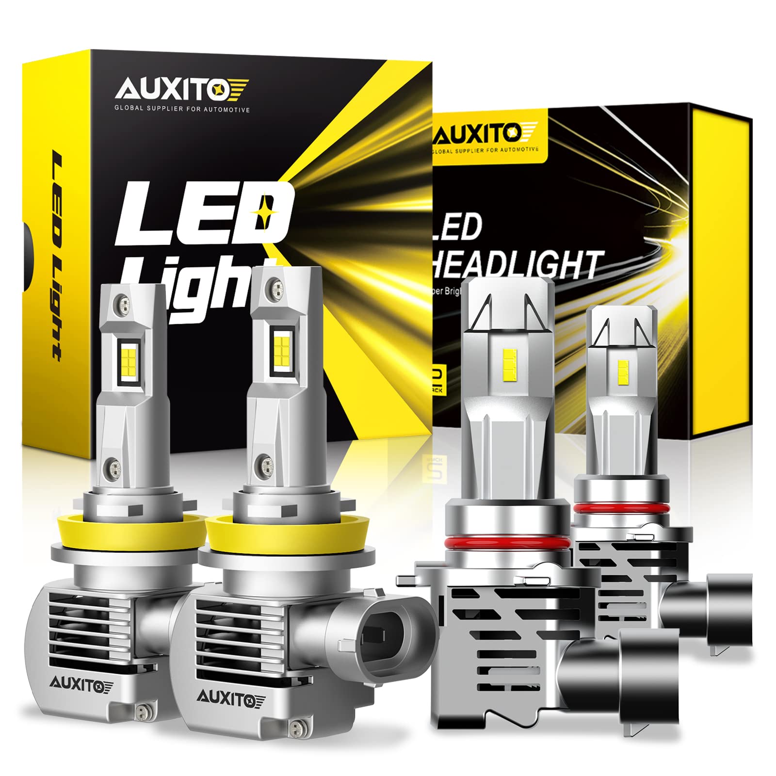 AUXITO H11 9005 LED Headlight Bulbs Combo - 32000LM 6500K Cool White, Halogen Replacement, Plug and Play Wireless Light Bulbs for Cars, Trucks, SUVs - Perfect for Night Driving and Foggy Conditions