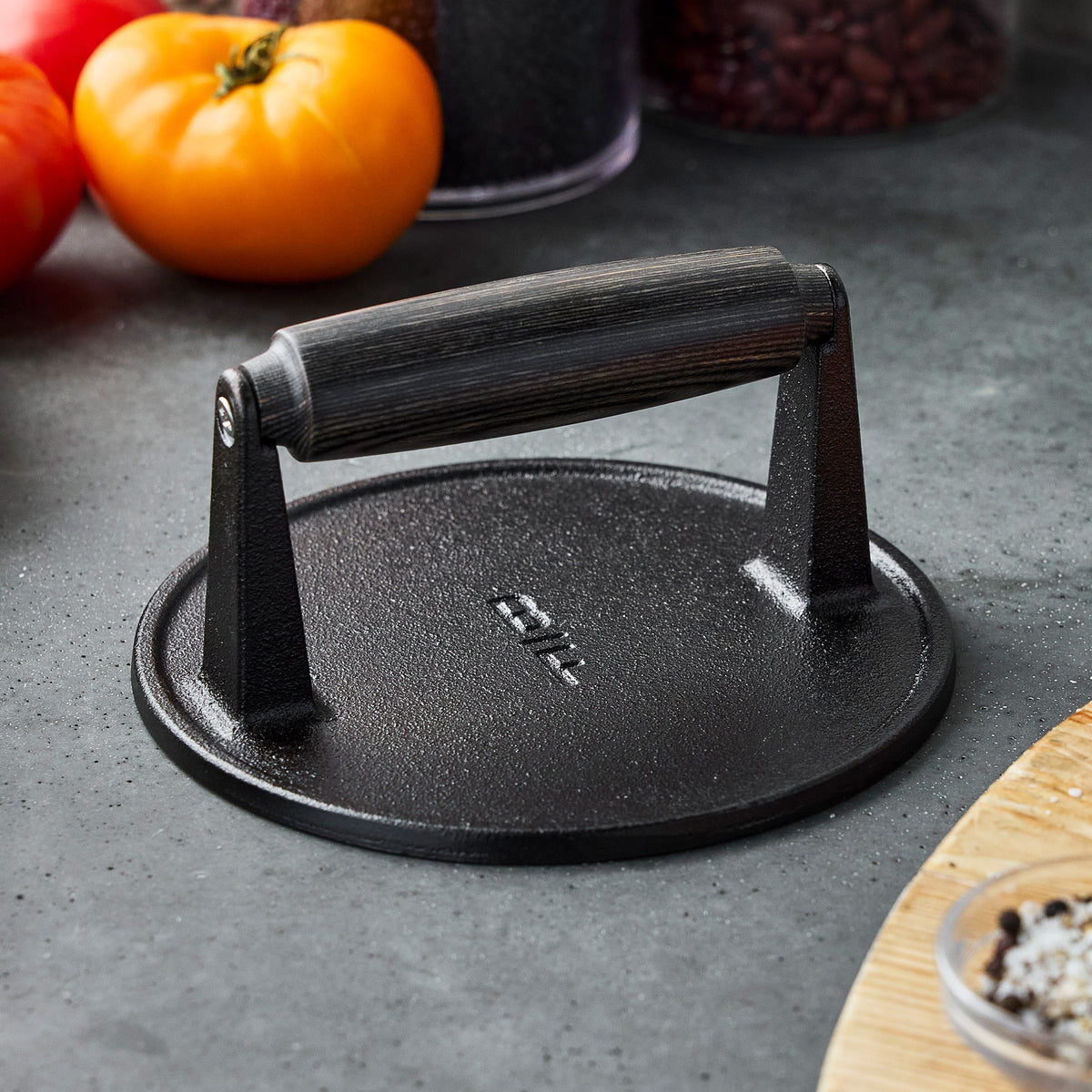 Bobby Flay by GreenPan 6.5-Inch Cast Iron Round Grill Press - Heavy Duty Weight for Perfectly Seared Steaks, Burgers & Paninis - Ideal for Indoor/Outdoor Grilling & BBQ Cooking
