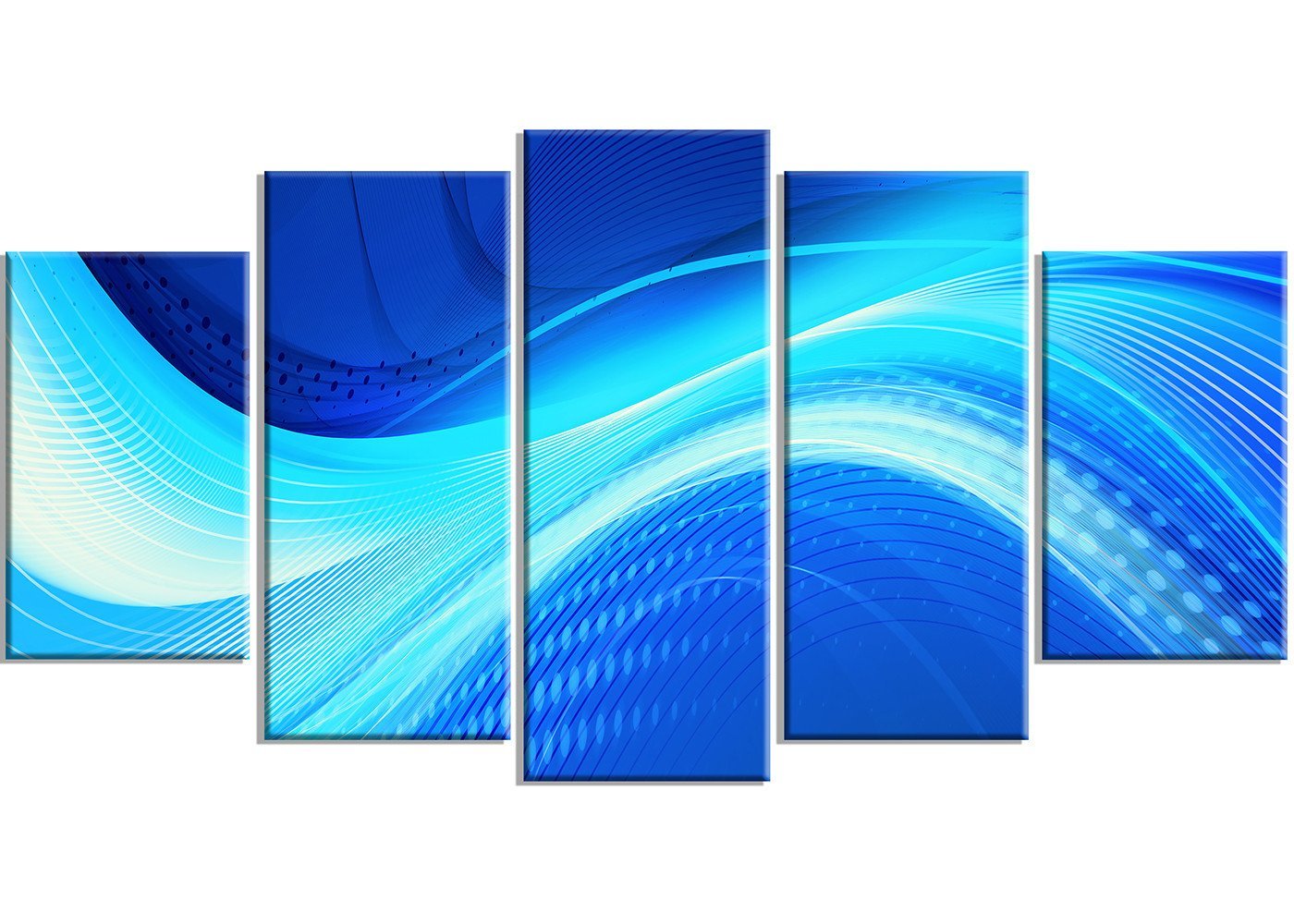 Designart Blue Hues Abstract Metal Wall Art - 5 Panel Modern Canvas Painting - 60x32 Inches - Contemporary Home Decor for Living Room, Bedroom & Office - MT3028