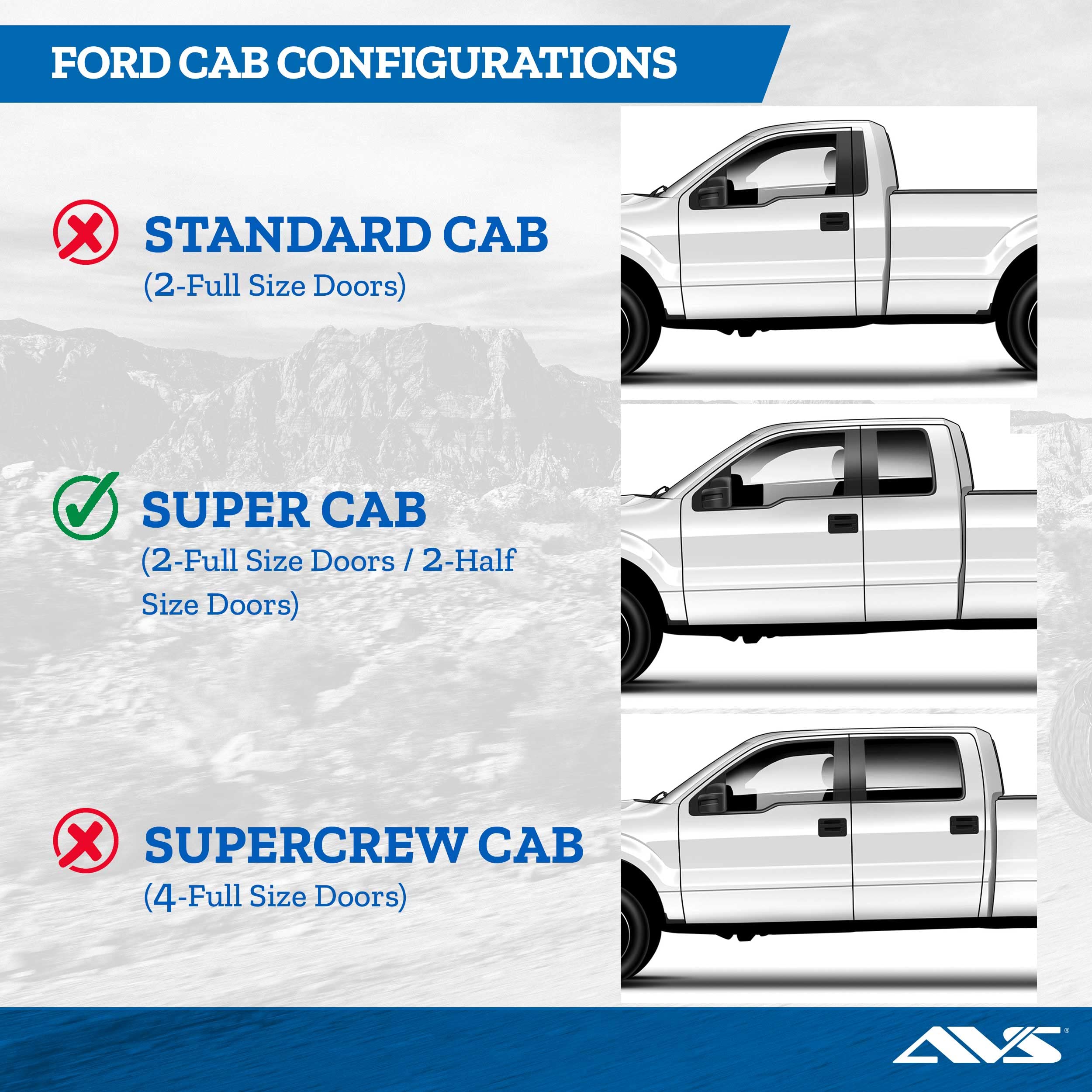 AVS Low Profile Rain Guards for 2015-2025 Ford F-150 (Including Raptor & Lightning), F-250/F-350/F-450 SuperCab | Dark Smoke Window Vent Visors (4-Piece Set) | Perfect for Rain Protection & Improved Airflow While Driving