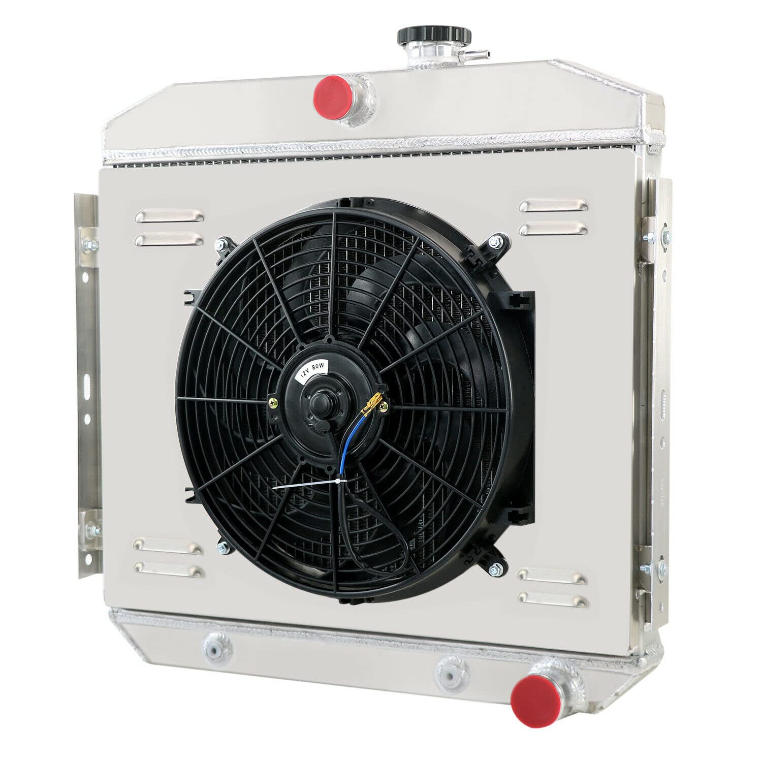 ALLOYWORKS 3-Row Core Aluminum Radiator with Shroud Fan & Relay Kit - Compatible with 1955-1957 Chevy Bel-Air, Del Ray L6/V8 Engines - High-Performance Cooling for Classic Car Restoration & Hot Rod Upgrades