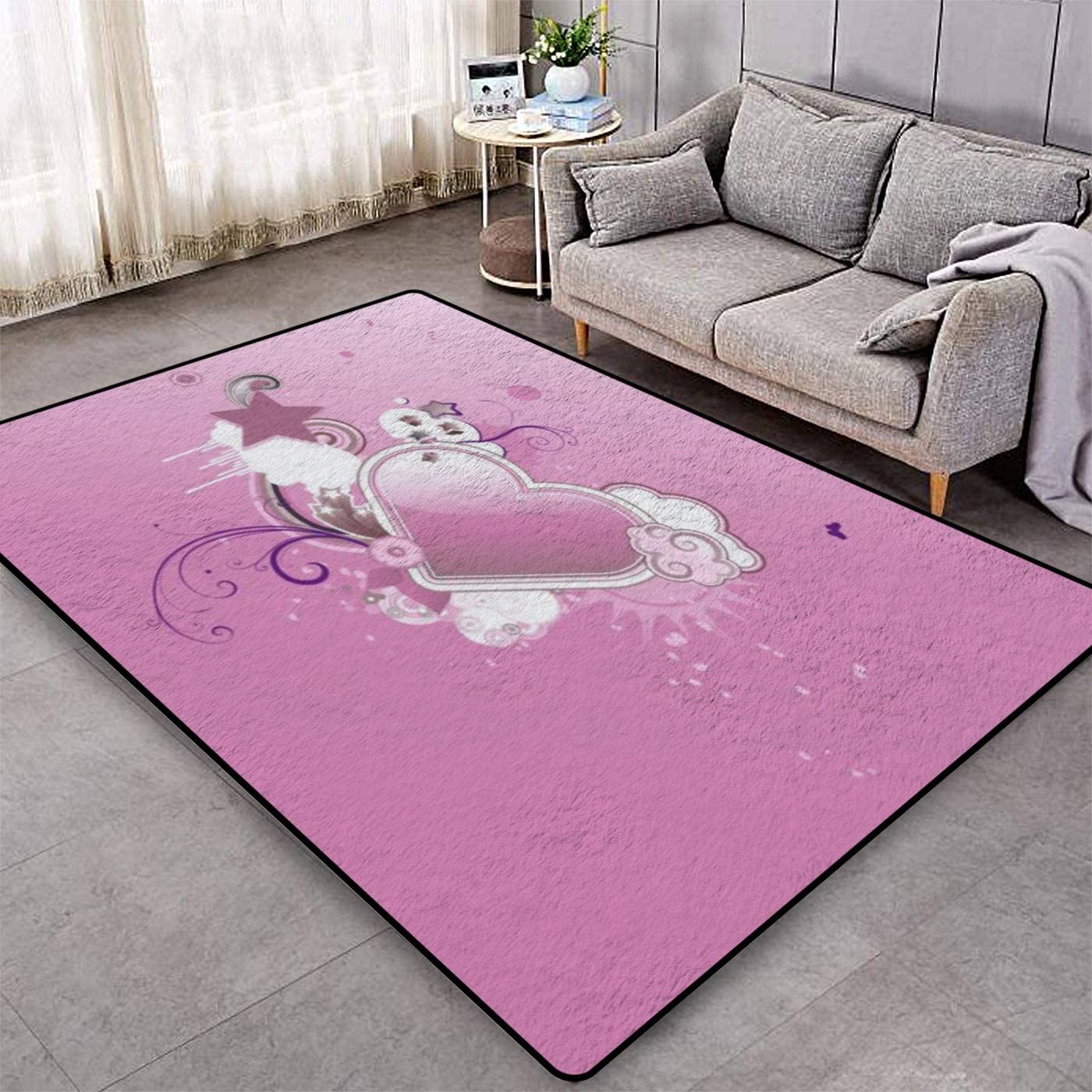 Soft Low Pile Area Rug - Non-Slip Abstract Valentine's Design Shaggy Carpet for Living Room, Bedroom, Indoor & Outdoor Use - Cozy Home Decor & Fluffy Doormat