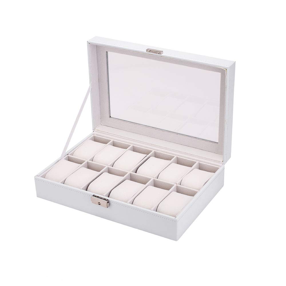 12-Digit Leather Watch Box with Glass Display - for Storage & Showcase