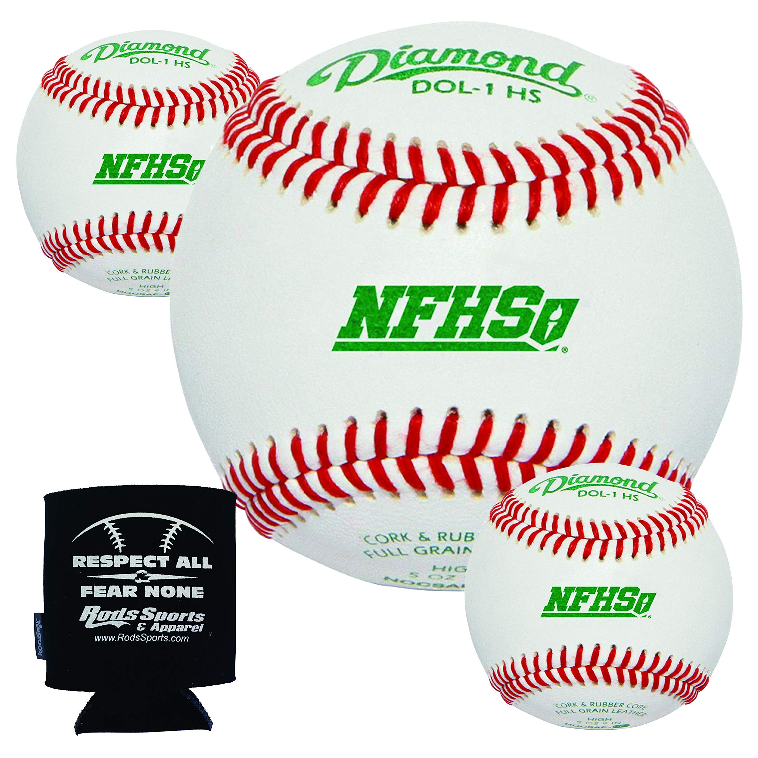 DOL-1 HS Baseballs - 36 Pack (3 Dozen) with Rods Sports Insulated Can Sleeve | Official Diamond Sports Baseballs for High School & College Games | Perfect for Team Practice, Training & Competitive Play
