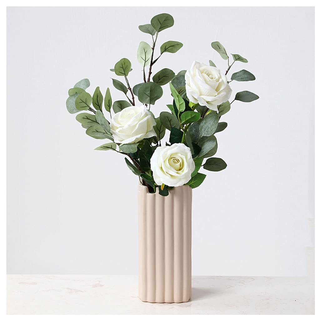 ZLASS Artificial Silk Flowers - Retro Rose in Ceramic Vase for Home Decor, Wedding Centerpieces, Bedroom, Living Room & Dining Table Arrangements (Color D) | Perfect for Romantic Weddings, Housewarming Gifts & Interior Design