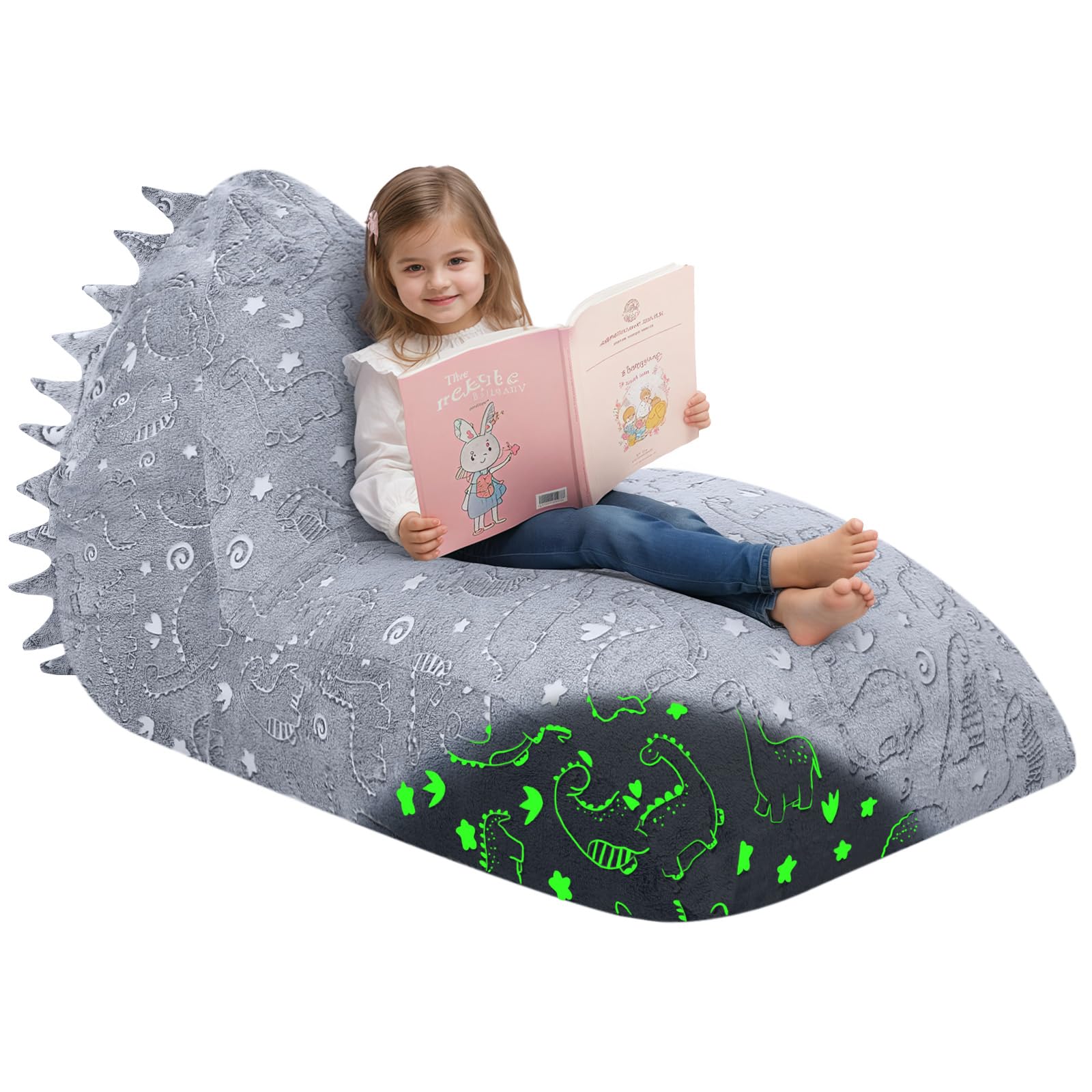 COMAX Dinosaur Bean Bag Chair for Kids 8-12 - Large Plush Beanbag Chair with Filler, Soft Toddler Lounge Chair for Boys & Girls - Glow in The Dark Dinosaur Floor Seating for Bedroom, Playroom & Game Room