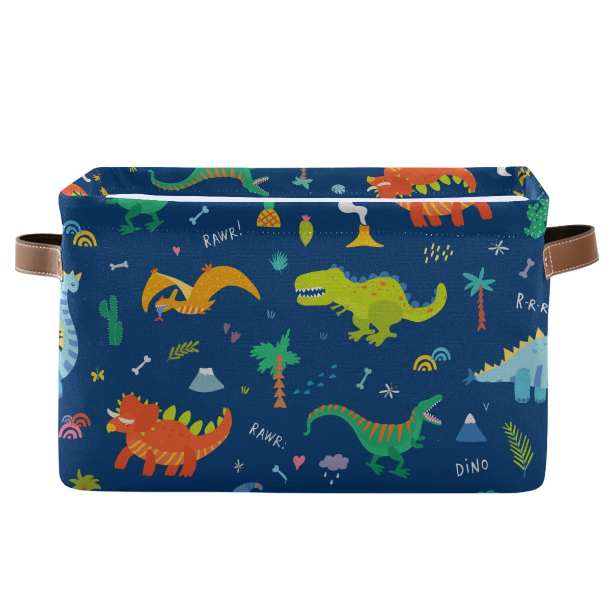 Cute Cartoon Dinosaurs Square Storage Baskets - 2 Pack Canvas Organizer Bins for Closet, Shelf, Home & Office Organization | Perfect for Kids' Room, Nursery, and Toy Storage