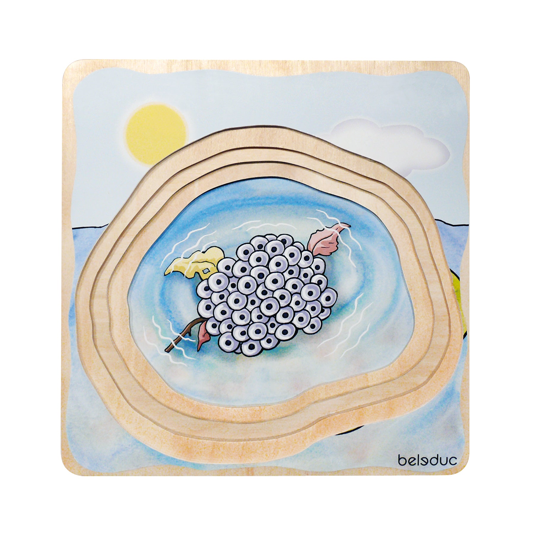 Beleduc Wooden Layer Puzzle - Frog Life Cycle with 5 Layers & 28 Pieces - Educational STEM Toy for Kids Learning Animal Development - Perfect for Classroom, Homeschool & Montessori Activities