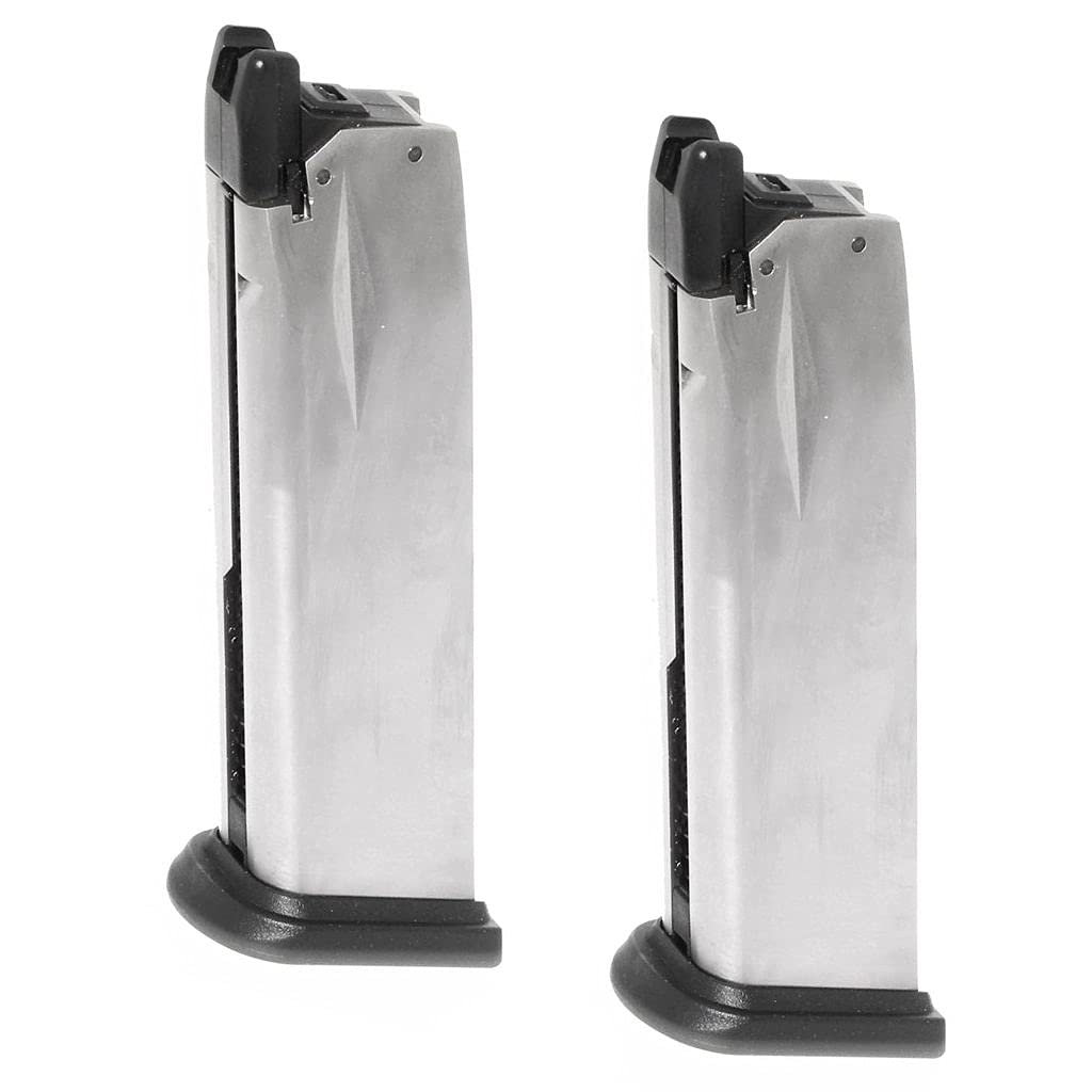 WE-TECH Air Venturi Springfield Armory XDM Series GBB Pistol Magazine - 2 Pack 25rd Gas Magazines (Silver) | Replacement Parts for Airsoft Pistols | Perfect for Target Practice & Competitive Shooting