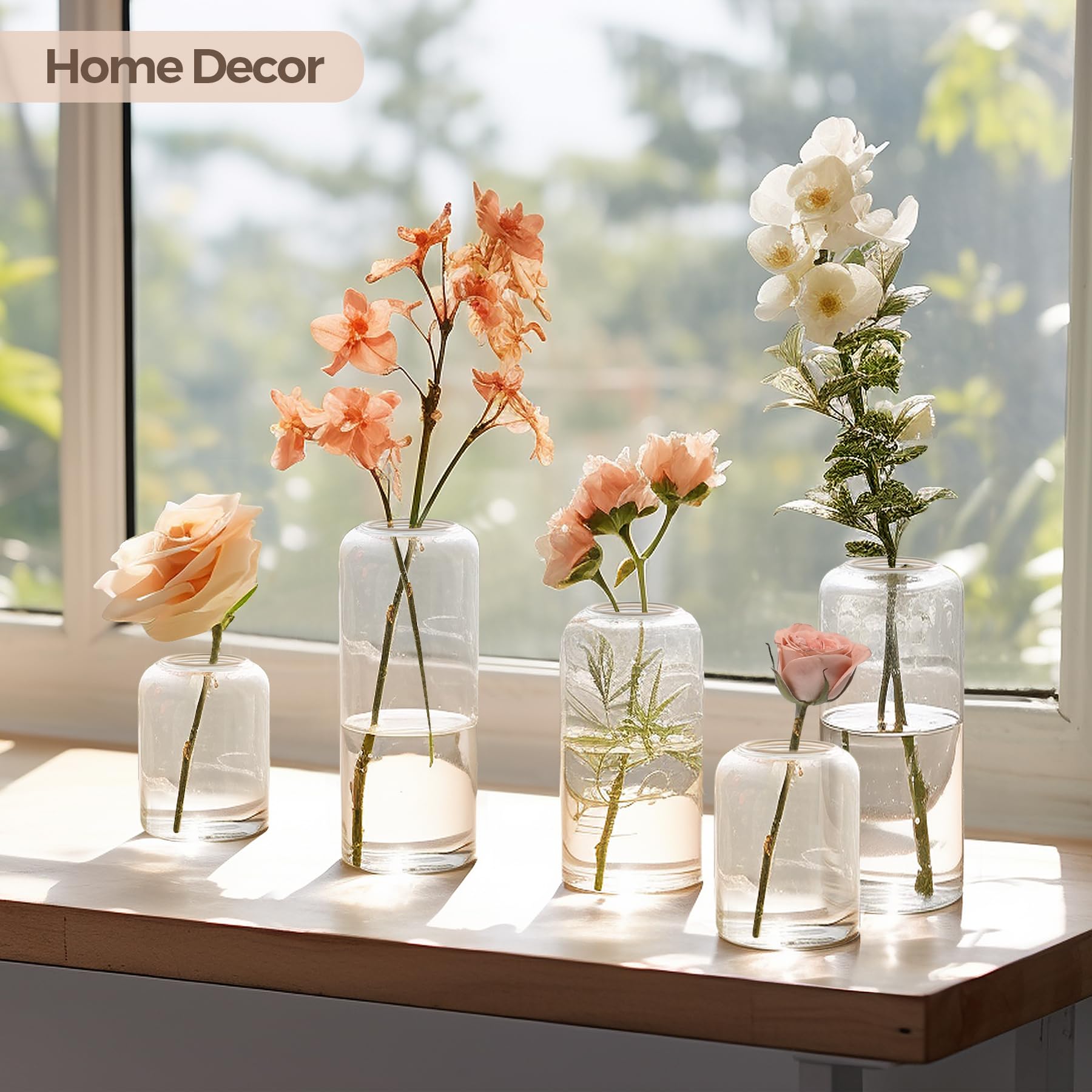 ComSaf Set of 15 Small Glass Flower Vases - Clear Bud Vases Bulk Pack for Home Decor, Wedding Centerpieces, Bathroom & Table Decor - Perfect for Housewarming, Valentine's Day, Mother's Day & Thanksgiving Gifts