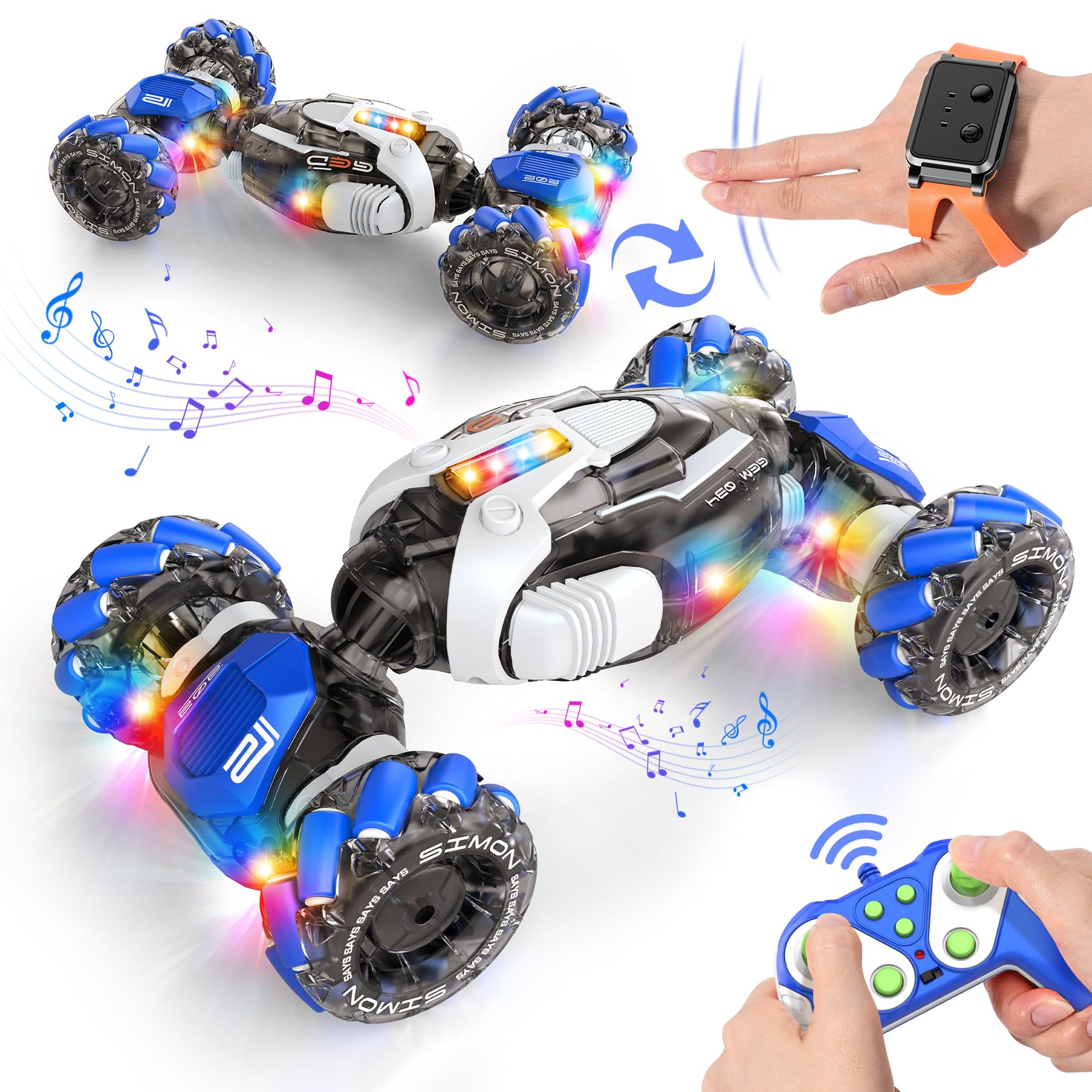 Gesture Sensing RC Stunt Car - 2.4Ghz Remote Control Transformer Toy for Boys & Girls Ages 5-12 | 360° Rotating & Hand Controlled | Perfect Christmas & Birthday Gift for Kids | Indoor & Outdoor Play, Racing & Stunt Shows