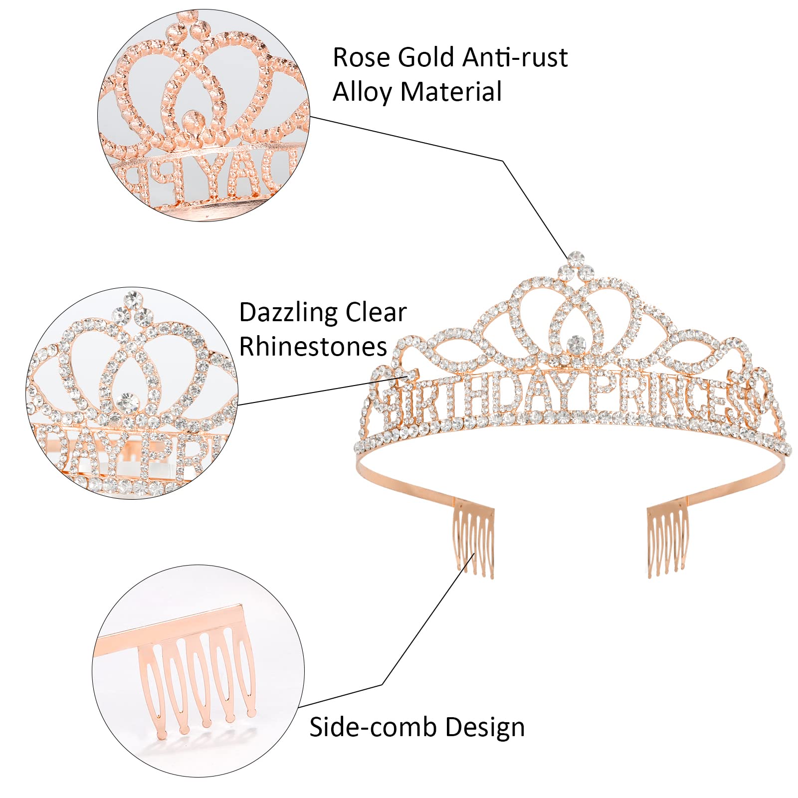 Royal Princess Crown & Sash Set - Sparkling Birthday Tiara for Women & Girls - Perfect Princess Party Decorations & Birthday Gifts - Ideal for Birthday Parties, Pageants, Dress-Up & Photo Shoots