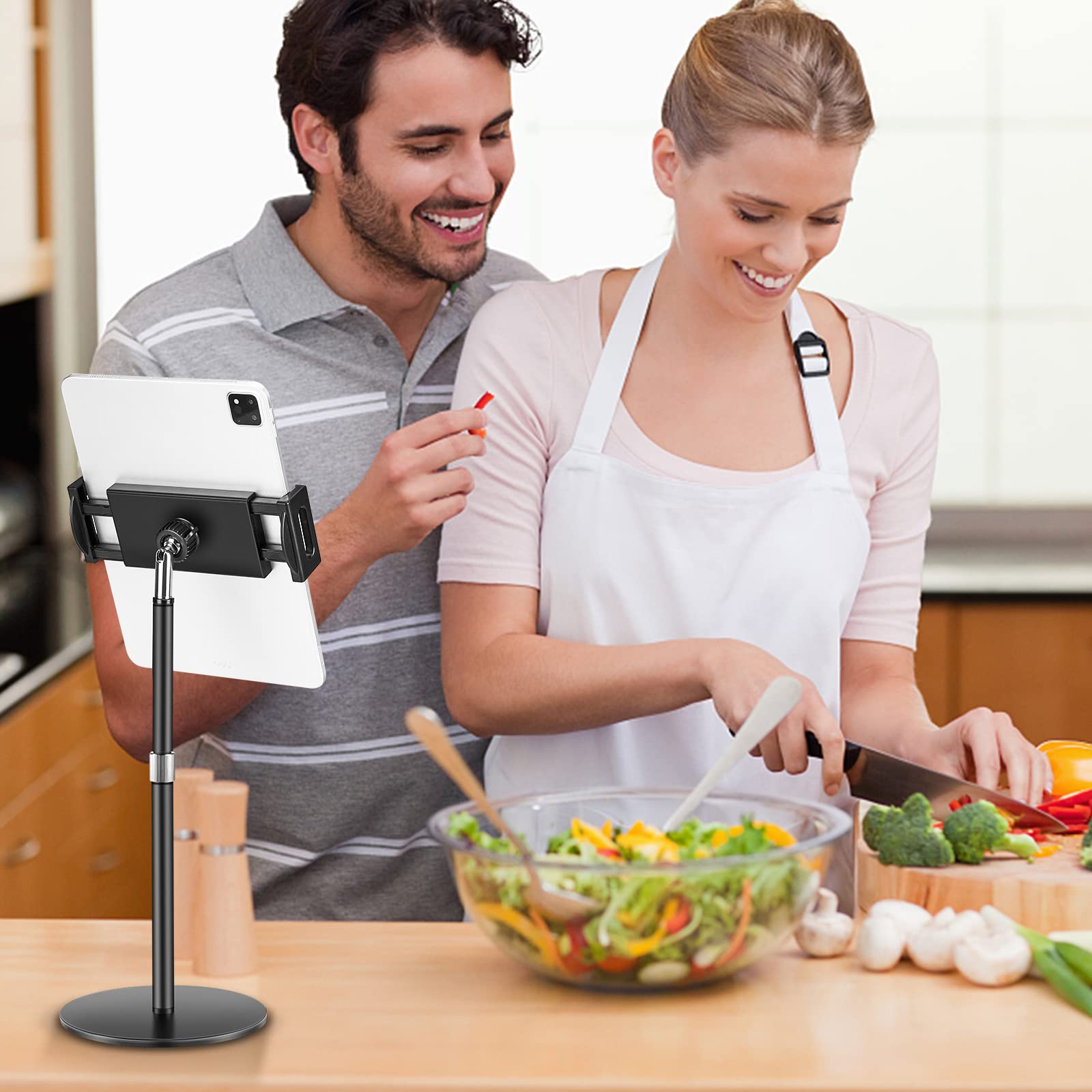 Adjustable Tablet Stand Holder for iPad Pro/Air/Mini, Portable Monitor Stand for 15.6-17.3 Inch Laptops - Heavy Duty Wide Base Desk Stand Compatible with Kindle, Smartphones, Displays - Perfect for Home Office, Gaming & Video Calls