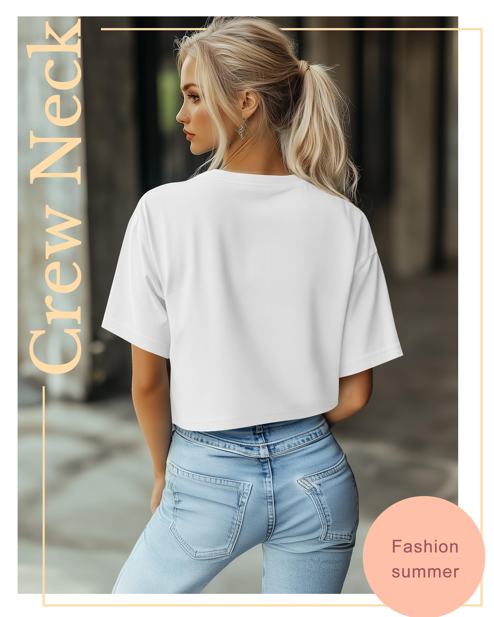 Riyiper 4 Pack Women's Half Sleeve Crop Tops - Casual Crew Neck Plain T-Shirts for Spring & Summer | Workout, Yoga, Office & Everyday Wear