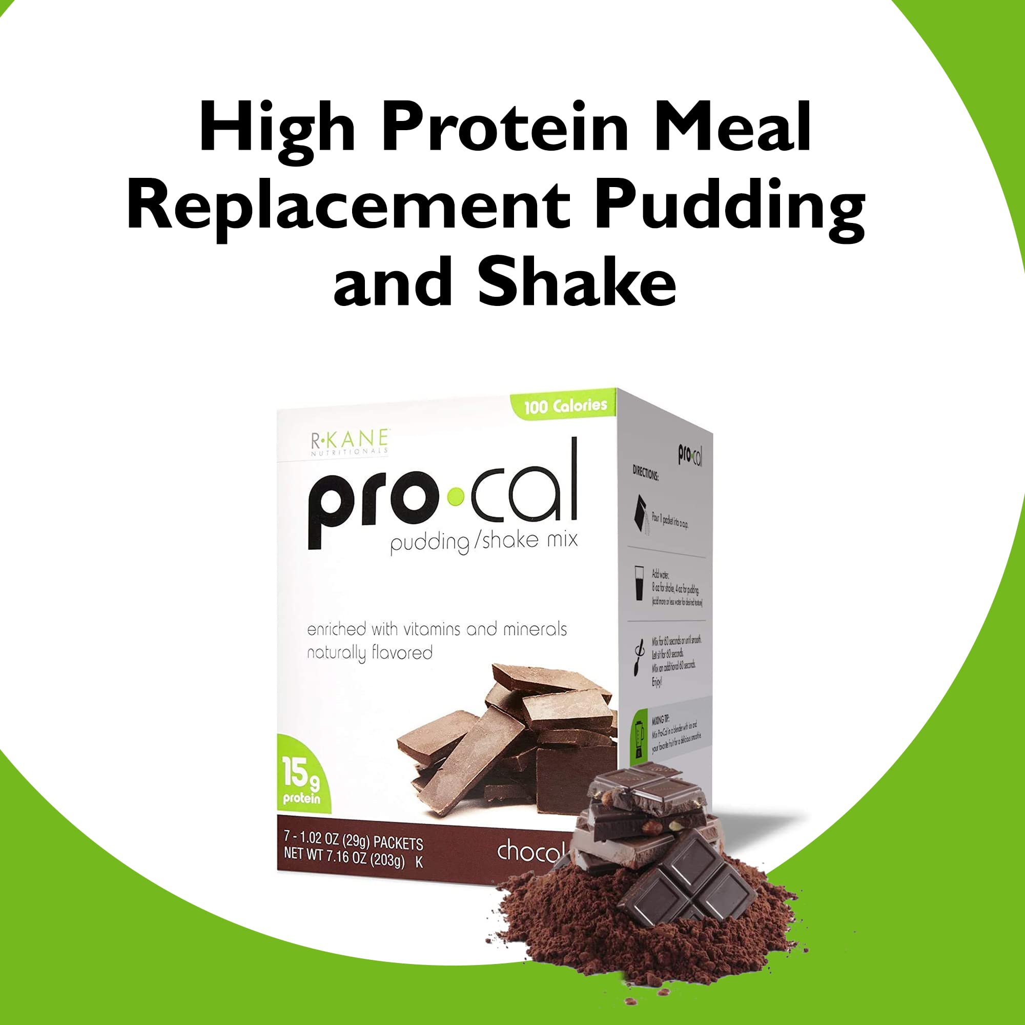 Pro-Cal Chocolate Protein Drink Mix - High Protein, Low Calorie Shake & Pudding Mix (15g Protein) - Meal Replacement & Breakfast Boost - 7 On-the-Go Packets - Perfect for Gym, Workout Recovery & Busy Mornings