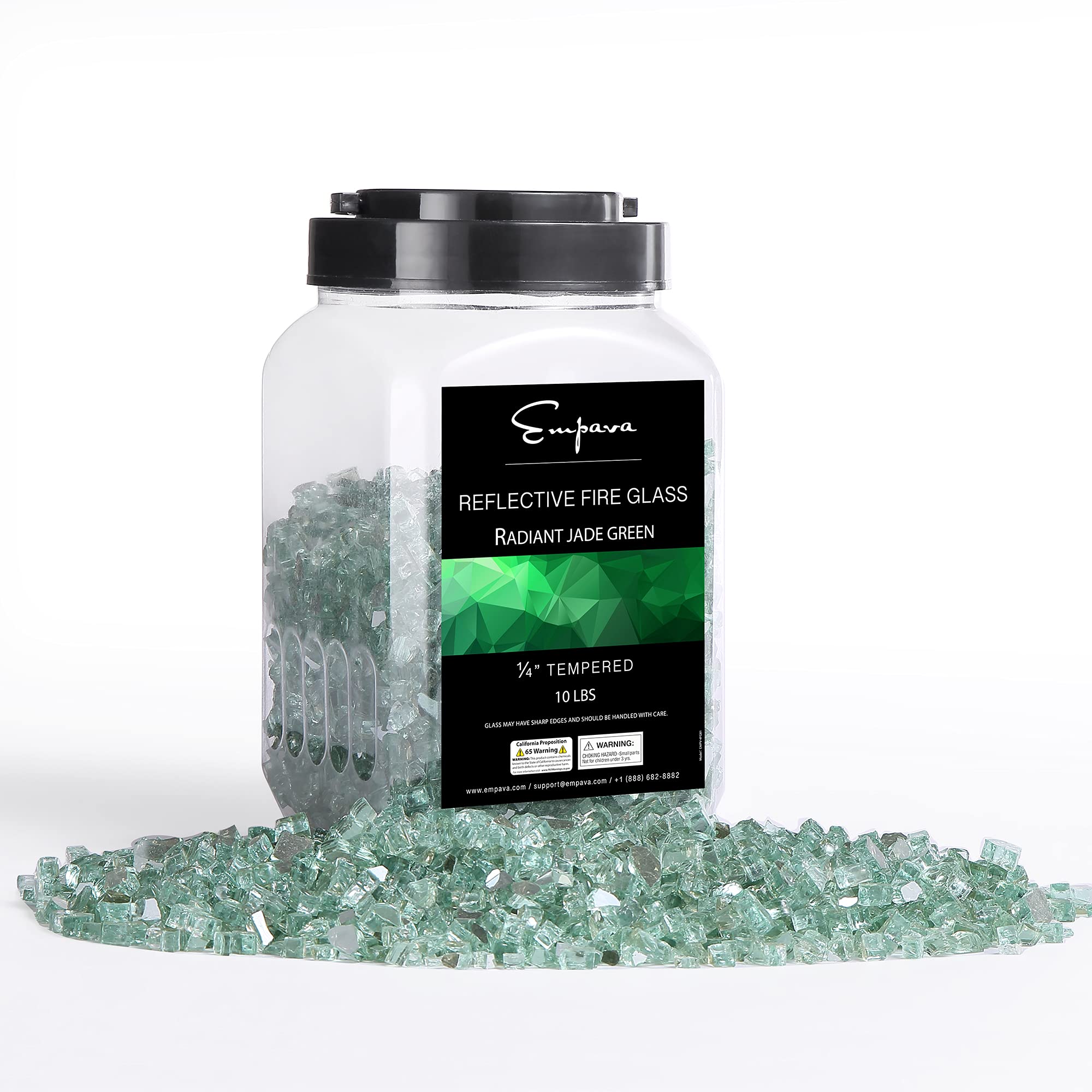 Empava 10 lbs. 1/4-inch Reflective Tempered Glass for Gas Fire Pit, Radiant Jade Green - Perfect for Outdoor Patio, Backyard, and Garden Decor
