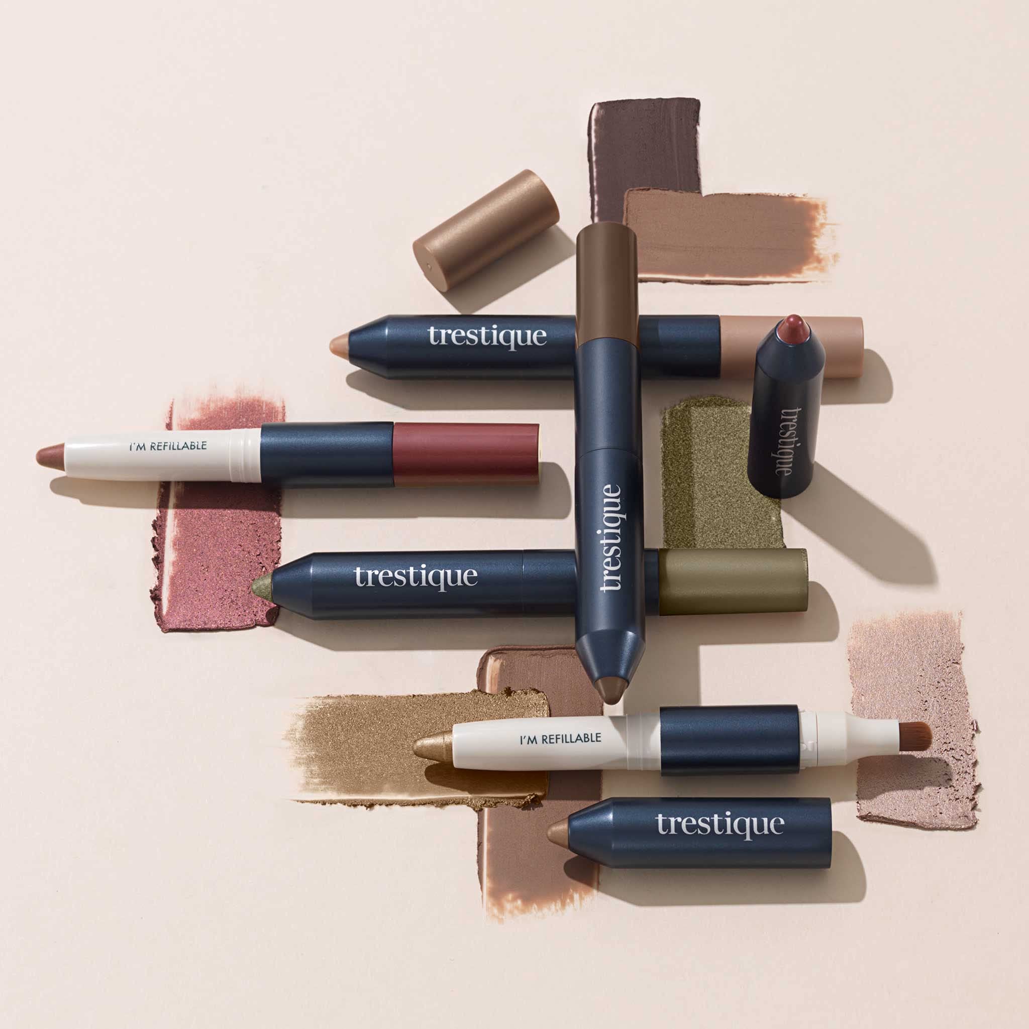TRE'STIQUE Refillable Eyeshadow Crayon with Built-In Blending Brush | Sustainable & Clean Beauty Makeup | Long-Lasting Creamy Eyeshadow for Day & Night Looks