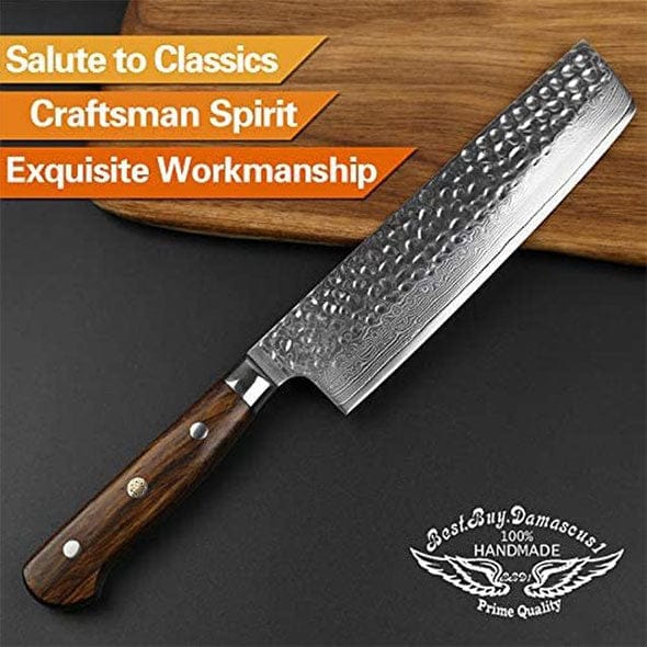 Premium Japanese Nakiri Knife - VG10 Stainless Steel Blade - Sharp Vegetable & Sushi Knife for Professional Chefs & Home Cooking - Perfect for Chopping, Slicing & Dicing Vegetables, Herbs & Fruits