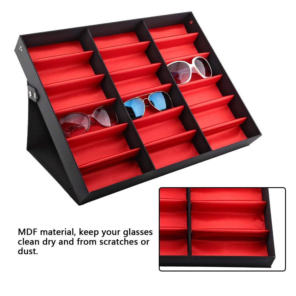 YUYTE 18 Grid Sunglasses Display Case & Eyewear Organizer - Foldable Glasses Storage Rack, Watch & Jewelry Tray - Perfect for Retail Stores, Home Organization & Travel Accessories