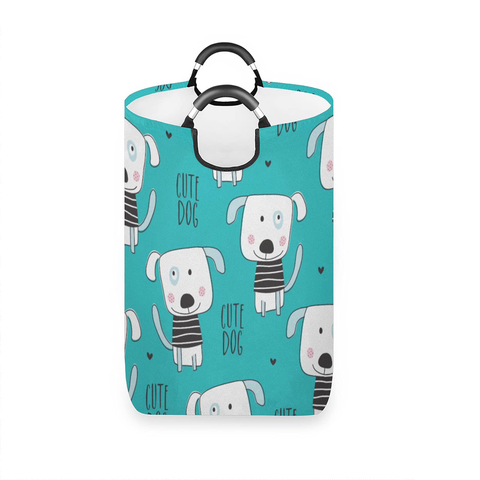 Cartoon Cute Dog Large Collapsible Fabric Laundry Hamper - Waterproof Washing Bin with Handles for Dirty Clothes | Perfect for Bathroom, Bedroom, Dorm & Laundry Storage | Round Laundry Bag for Home Organization