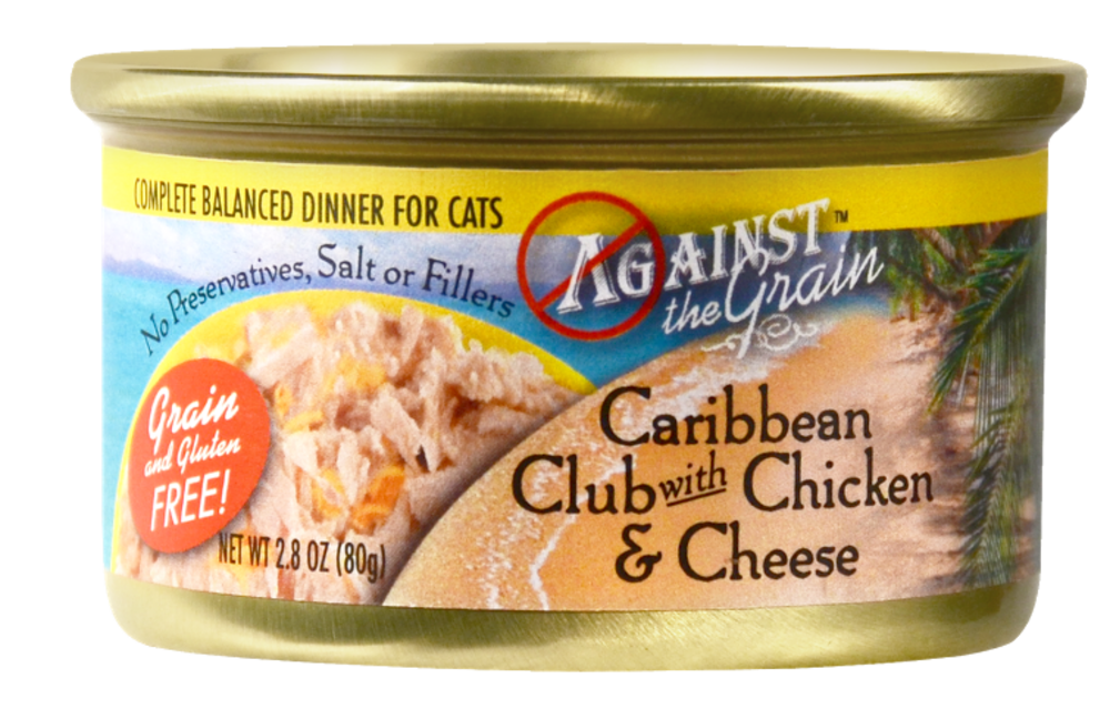 Premium Against the Grain Caribbean Club Chicken & Cheese Canned Cat Food - Grain-Free Wet Cat Food for Adult Cats, High Protein Meal with Real Chicken - Perfect for Picky Eaters & Indoor Cats
