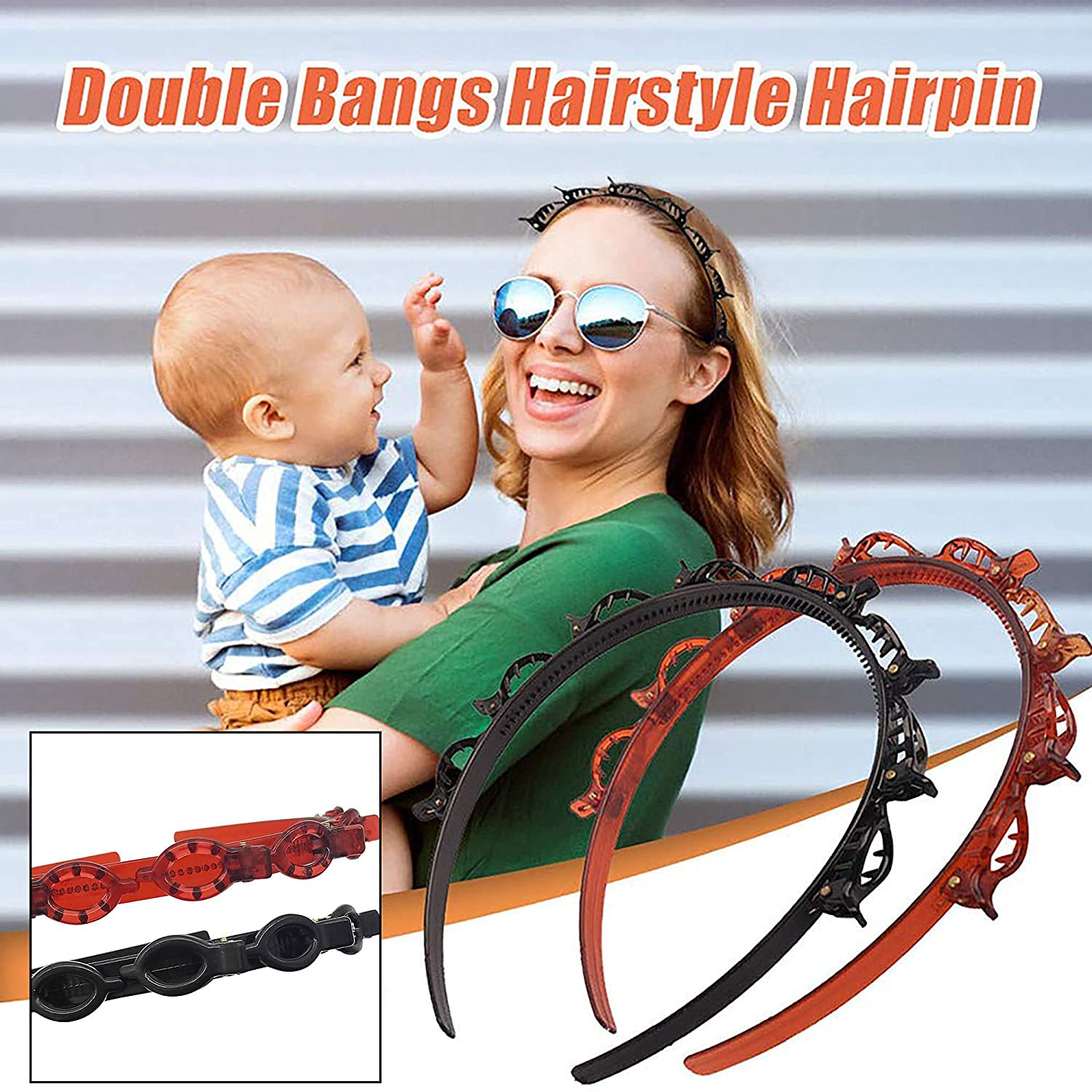 Double Layer Twist Plait Plastic Headband with Alligator Clips - Women & Girls Hair Accessories (2-Pack, Black & Brown) | Perfect for School, Work, and Everyday Styling