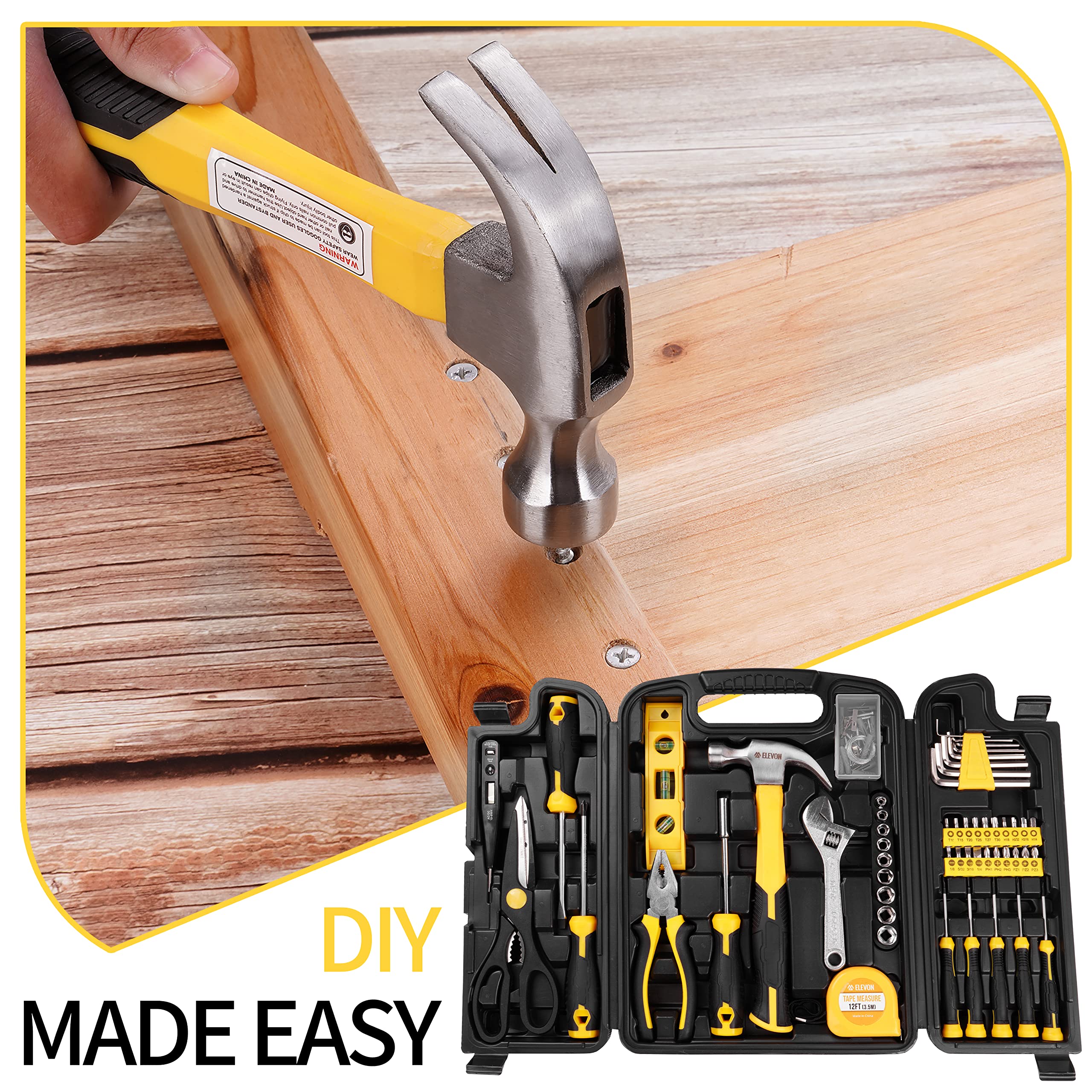 94-Piece Home & Auto Repair Tool Kit with Socket Wrench Set - Complete Hand Tool Combination for DIY Projects, Car Maintenance, and Household Fixes - Includes Durable Storage Case