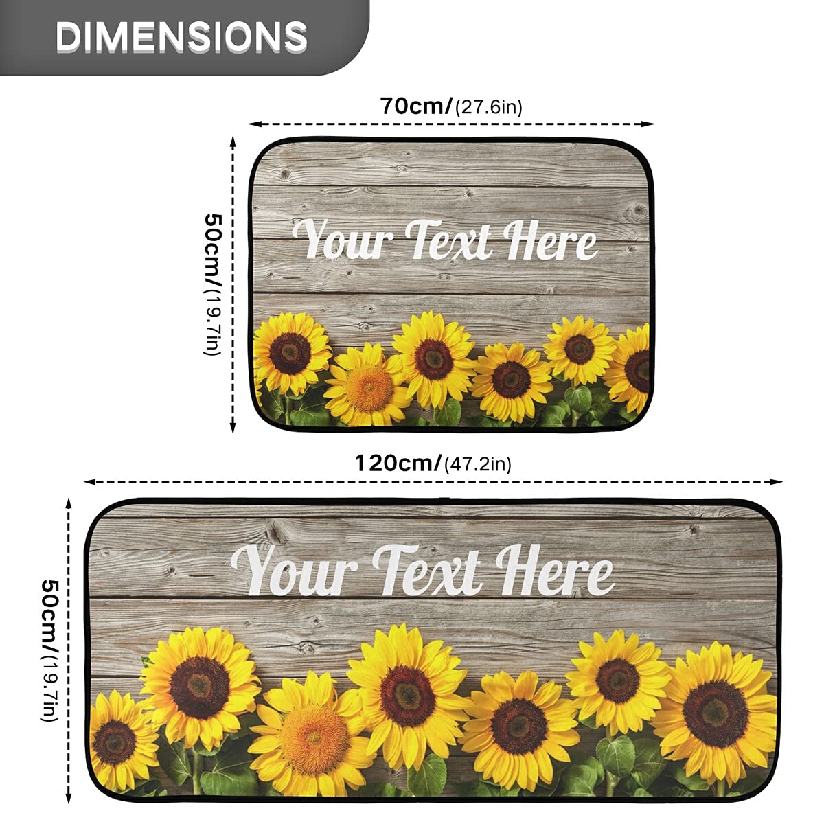 DOMIKING Custom Sunflowers Non-Slip Kitchen Rugs - 2PC Farmhouse Style Foam Standing Mats for Floors, Personalized Home Decor - Perfect for Kitchen, Entryway, and High-Traffic Areas