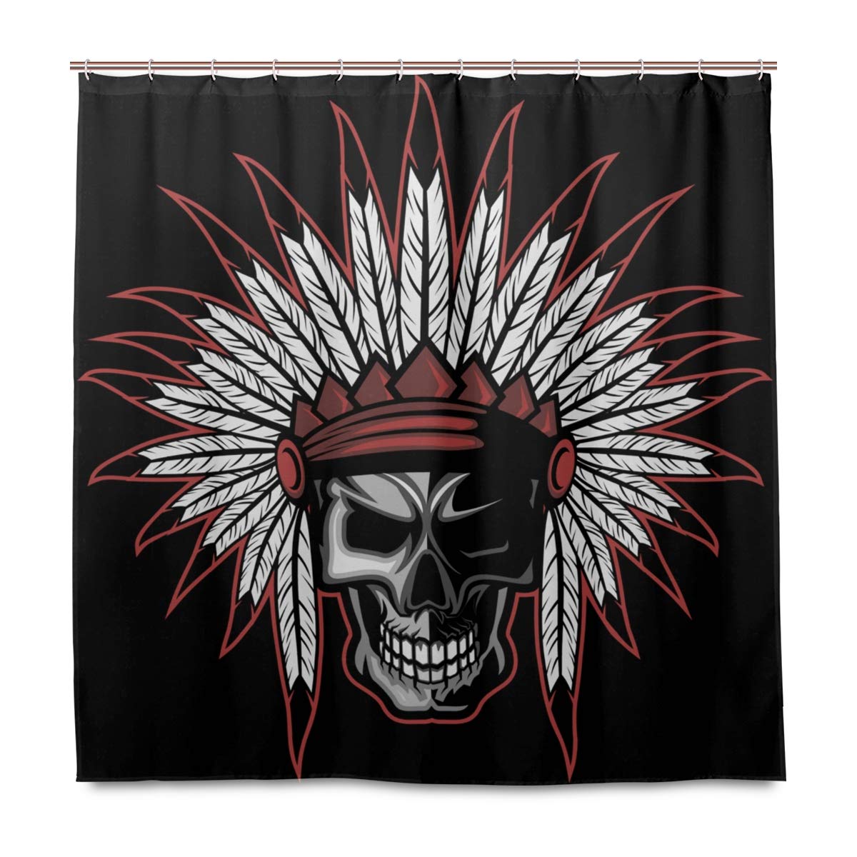 72x72 Waterproof Skull Chief Bath Shower Curtain with Hooks - Gothic Bathroom Decor for Home, Perfect for Halloween & Dark Theme Bathrooms