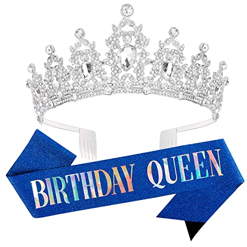 Elegant Birthday Crowns for Women - Happy Birthday Queen Tiara & Sash Set - Perfect Birthday Gifts & Party Decorations - Ideal for Birthday Celebrations, Bachelorette Parties & Special Occasions
