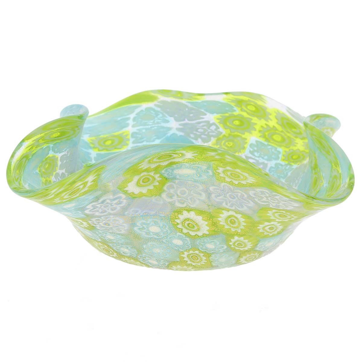 Authentic Murano Glass Millefiori Decorative Bowl from Venice - Aqua Green Handcrafted Italian Art Piece | Perfect for Home Decor, Wedding Centerpieces & Luxury Gift Giving