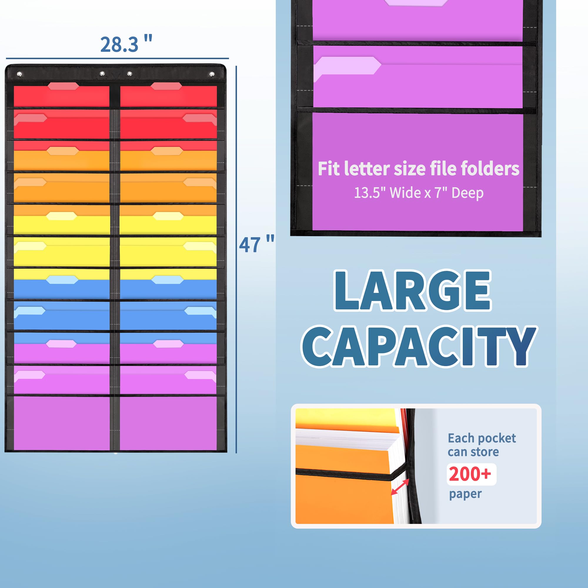 Annecy 20 Clear Pockets Hanging Wall File Organizer - Space Saving Storage Pocket Chart for Office & Classroom - Holds File Folders, Papers & Documents - Includes Wall Hangers & Over Door Hooks - Perfect for Teacher Organization & Home Office Storage