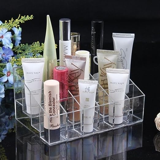 POPSHY 24-Slot Acrylic Lipstick Organizer - Clear Makeup Storage Box for Lipsticks, Cosmetics & Beauty Products - Perfect for Vanity, Dressing Table & Bathroom Organization