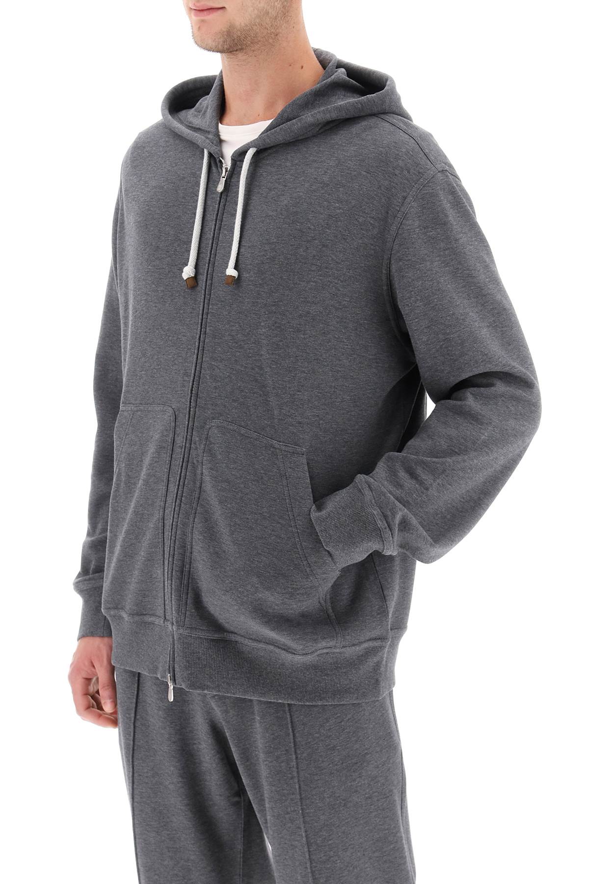 Brunello Cucinelli Men's Zip-Up Hoodie - Premium Techno Cotton Pullover for Casual Wear & Outdoor Activities