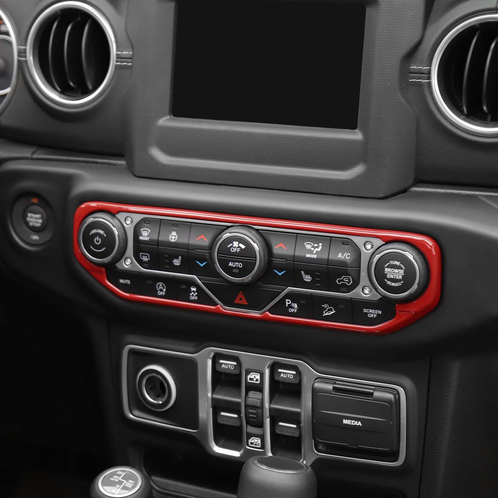 RT-TCZ Red AC Switch Cover Trim Frame for Jeep Wrangler JL JLU & Gladiator JT (2018-2023) - Durable Interior Accessories | Perfect for Dash Customization & Off-Road Adventures
