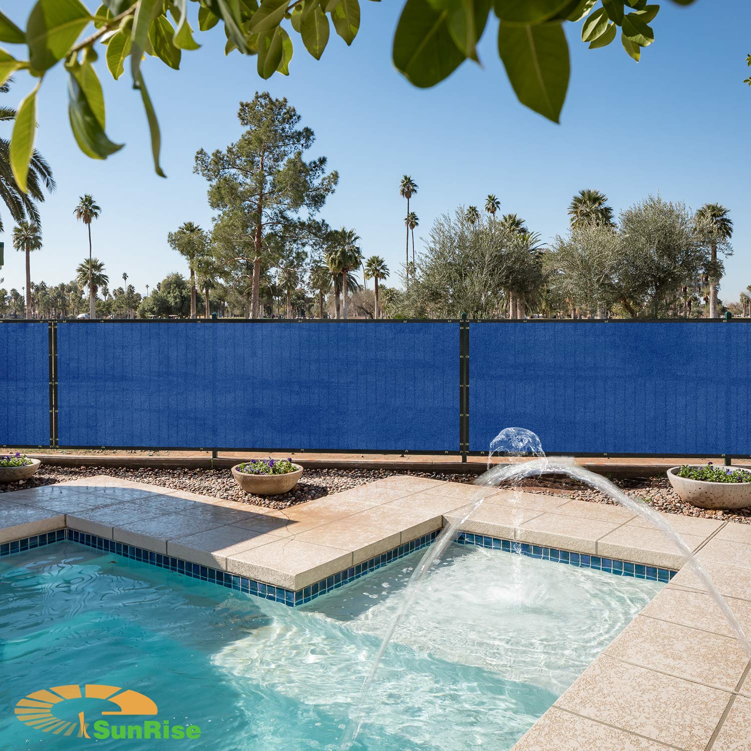 E&K Sunrise 4' x 47' Outdoor Privacy Fence Screen with Grommets - UV Blocking Windbreak Cover for Backyard, Garden & Patio - Durable Blue Fence Windscreen for Shade & Privacy Protection