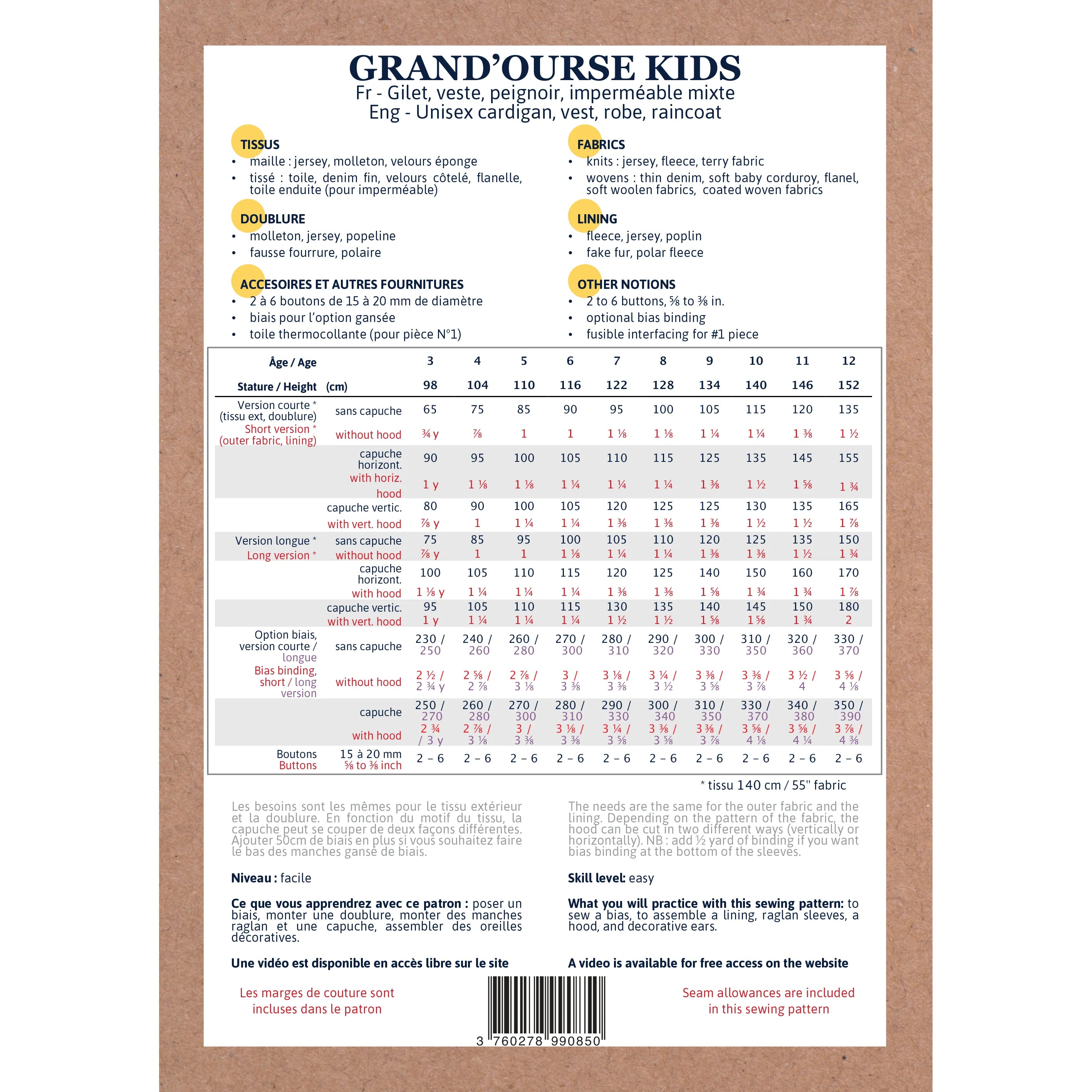 Grand'Ourse Stylish Cardigan & Raincoat for Kids Ages 3-12 | Waterproof Outerwear for School, Playdates & Outdoor Adventures