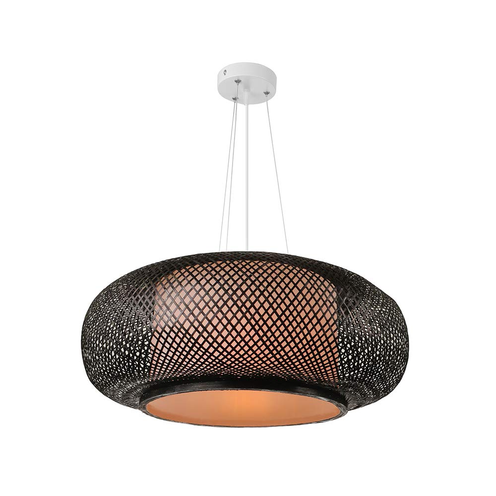 LITFAD Black LED Pendant Light - Modern Woven Hanging Lamp with Adjustable Cord for Dining Room, Restaurant, Bedroom - 23.5