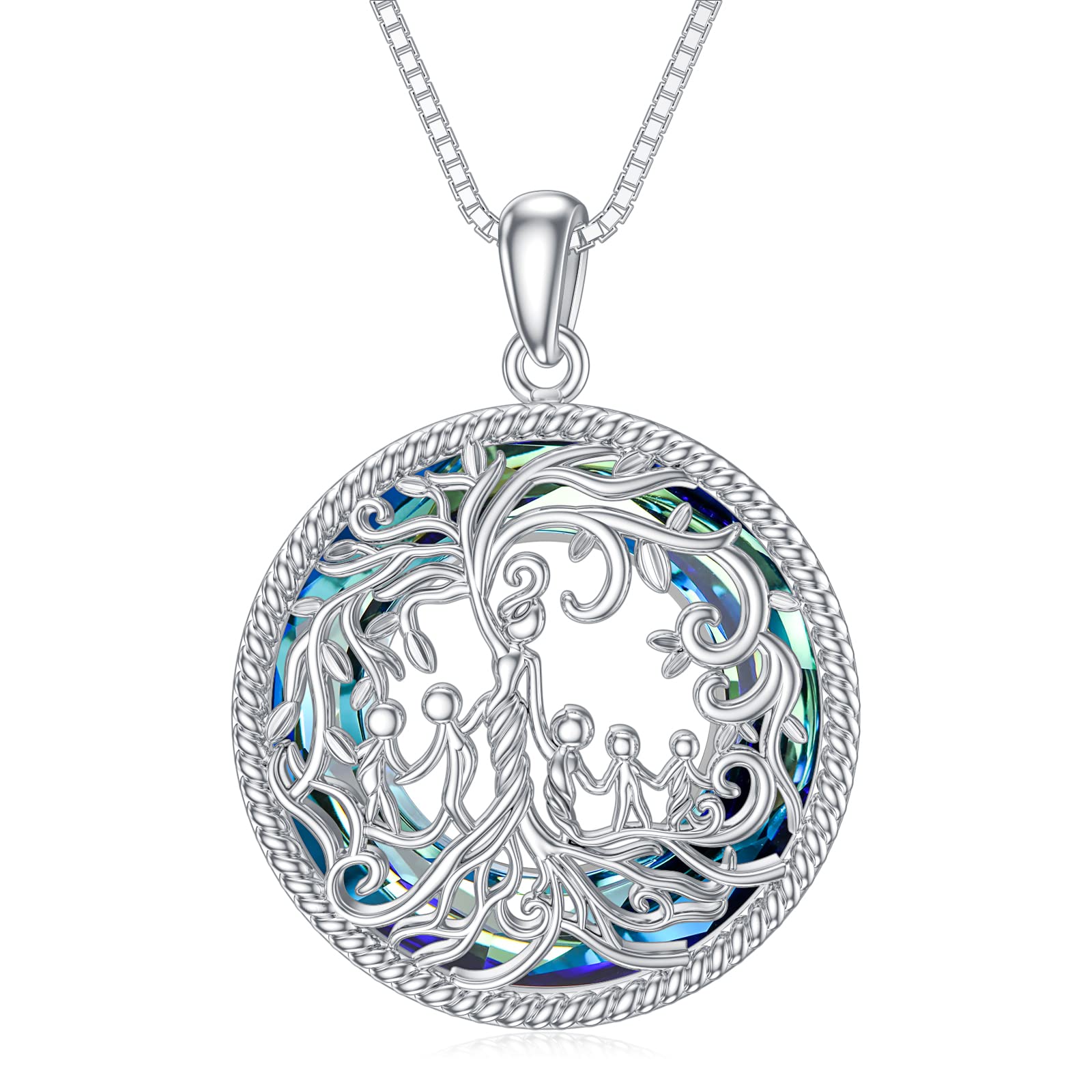 TOUPOP 925 Sterling Silver Family Tree of Life Necklace - Mother & 1-5 Children Crystal Pendant Jewelry | Thoughtful Birthday, Mother's Day Gift for Women, Mom, Grandma | Perfect for Family Reunions, Anniversary Celebrations & Special Occasions